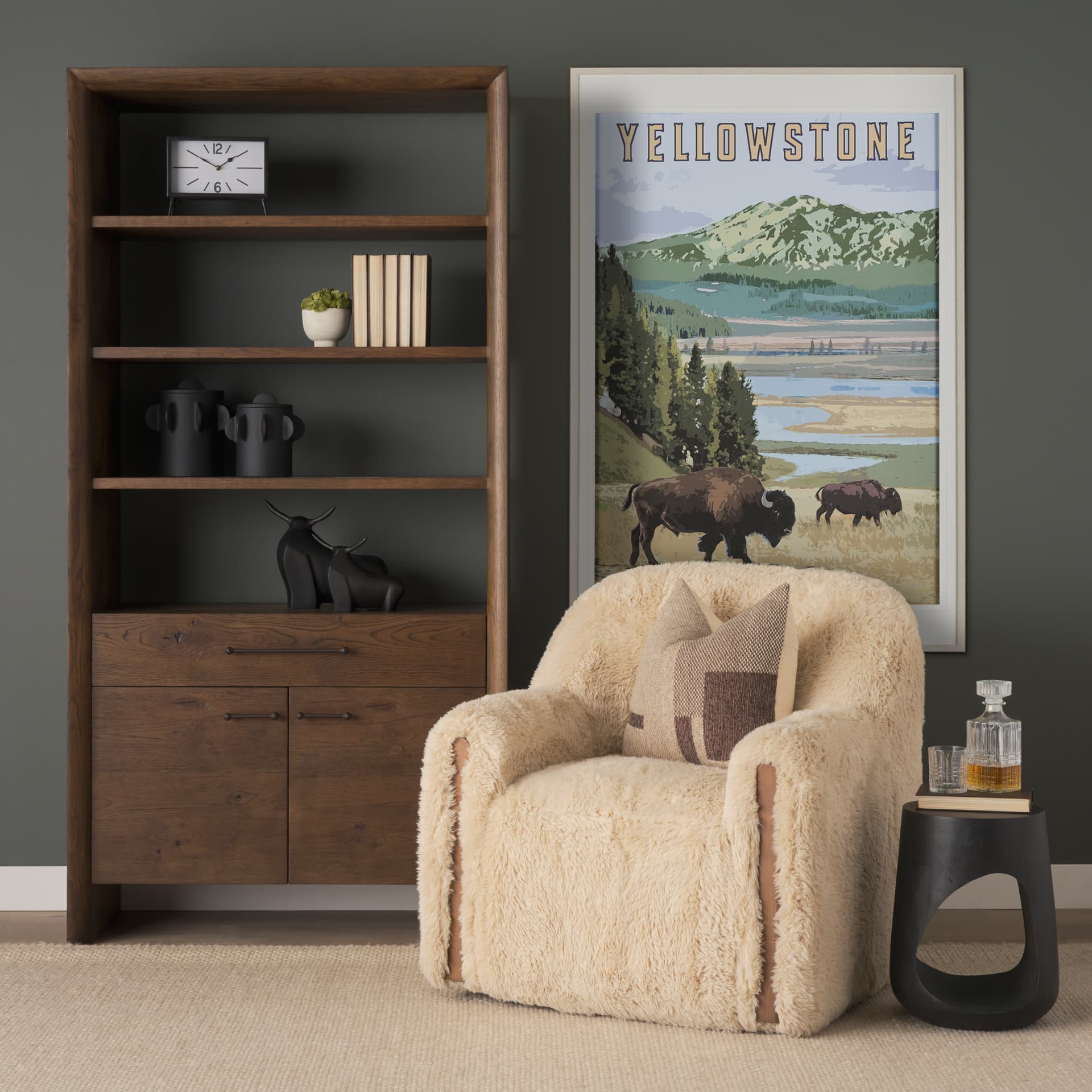 National Park - Yellowstone by Mercana Studio a Framed Art Print Matted under Glass — in a styled room