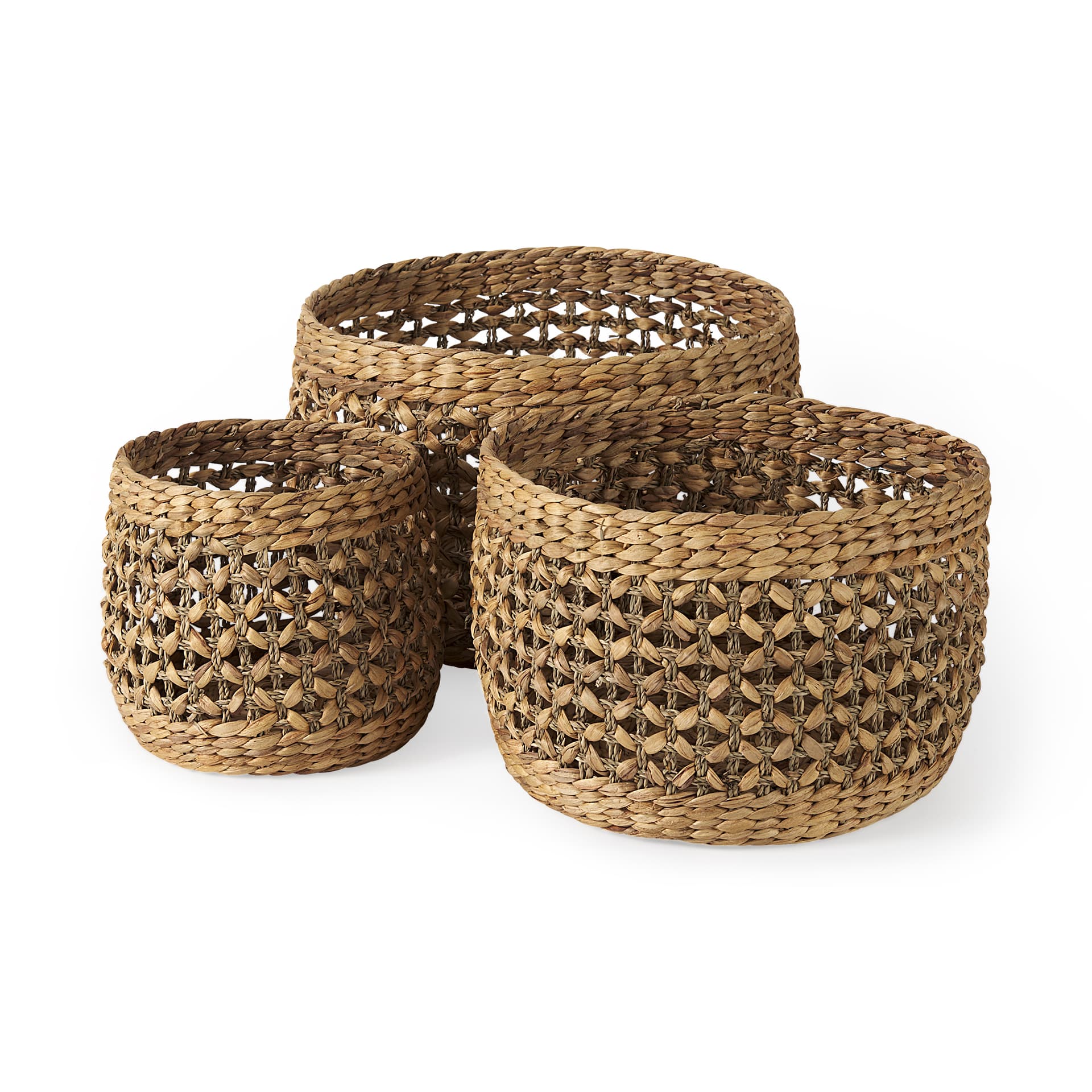 Dakota (Set of 3) Medium Brown Seagrass Round Basket — product photograph