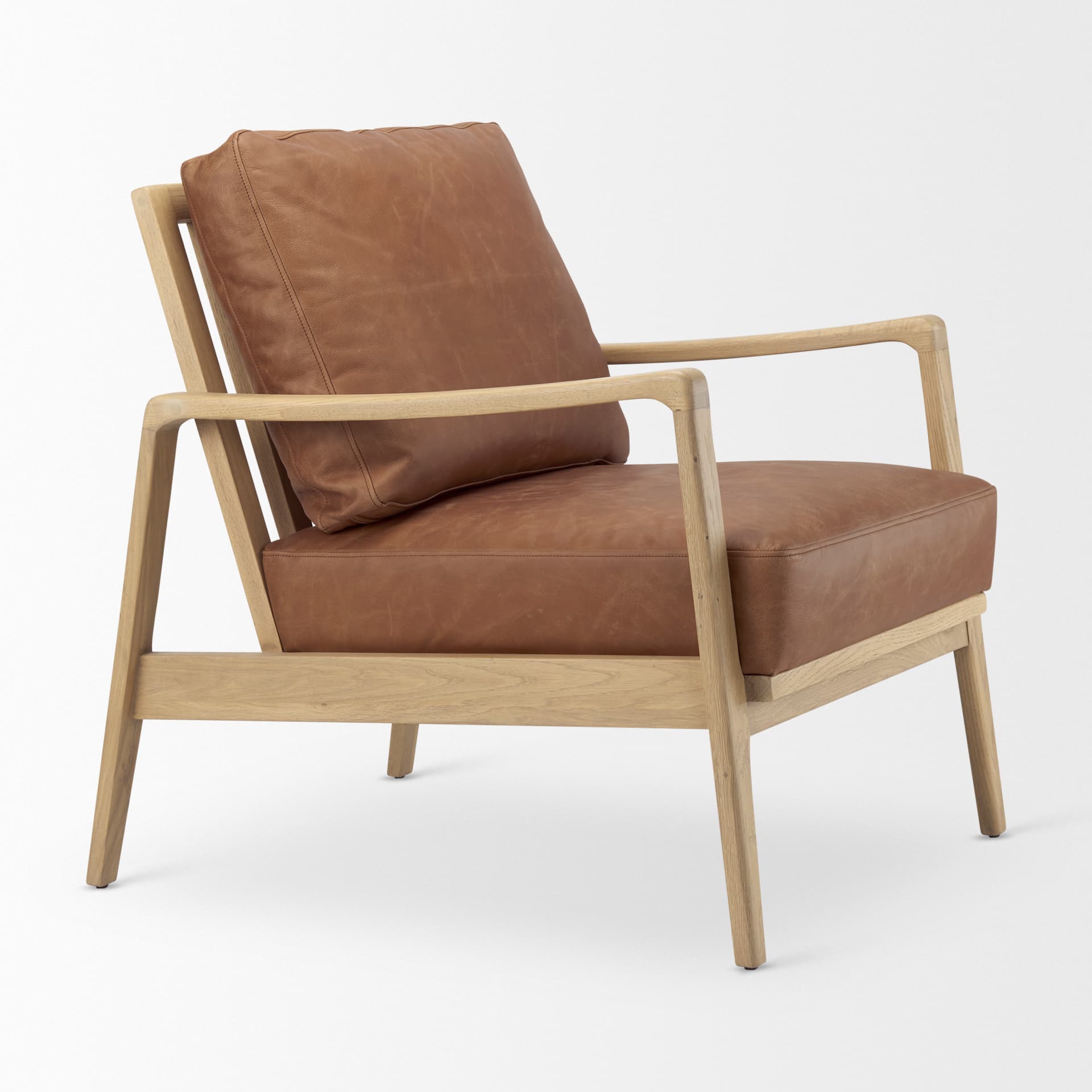 Raeleigh 28.0L x 34.1W x 34.4H Cognac Leather W/ Light Brown Wood Frame Accent Chair — product photograph