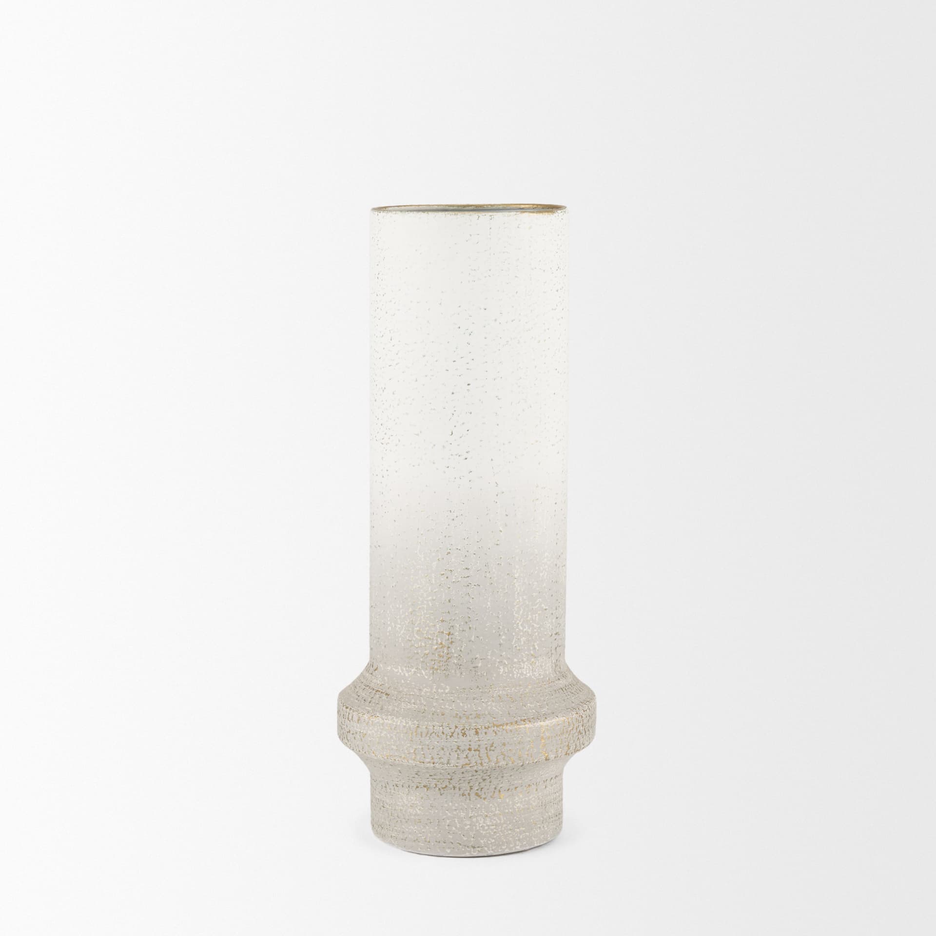 Tovah Medium Textured White w/ Gold Metal Vase — product photograph