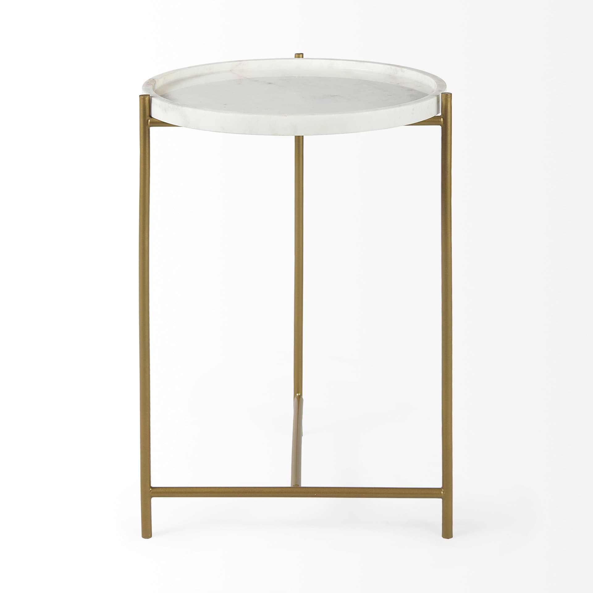 Stella 17L x 17W White Round Marble Top W/Gold Base Accent Table — product photograph