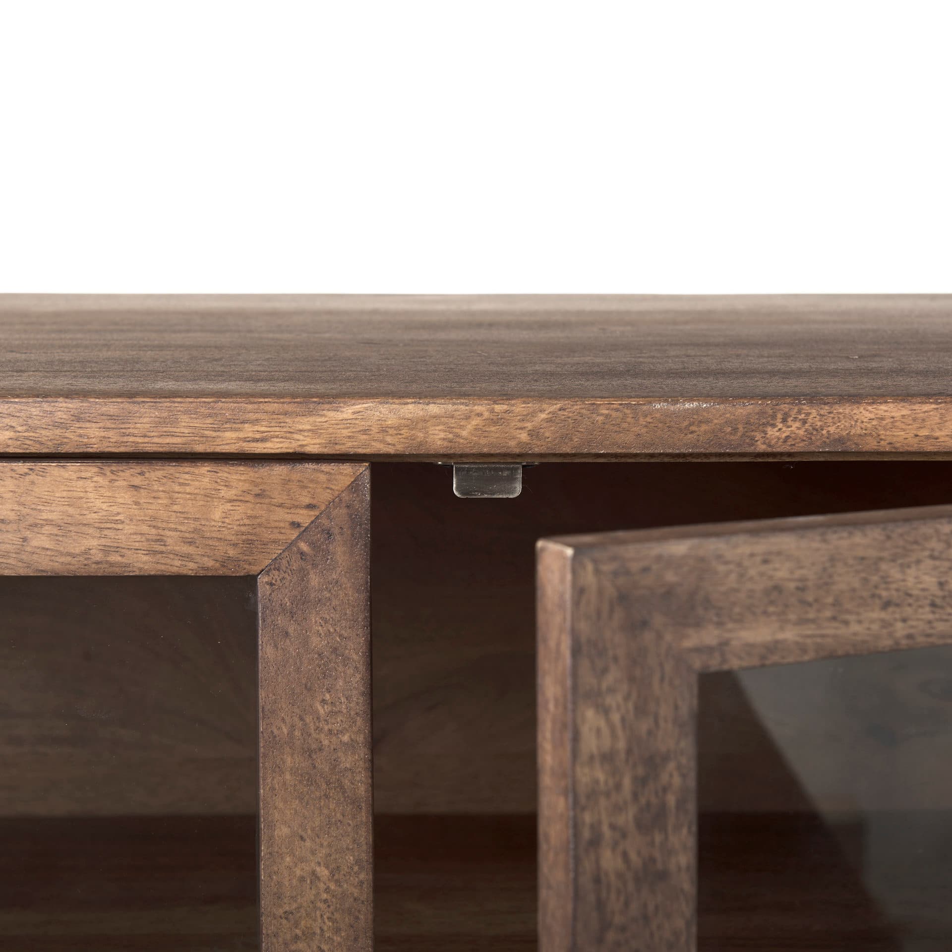 Arelius 70L x 18.75W x 32H Medium Brown, Black Metal Base w/ 4 Glass Door Cabinets Sideboard — product photograph