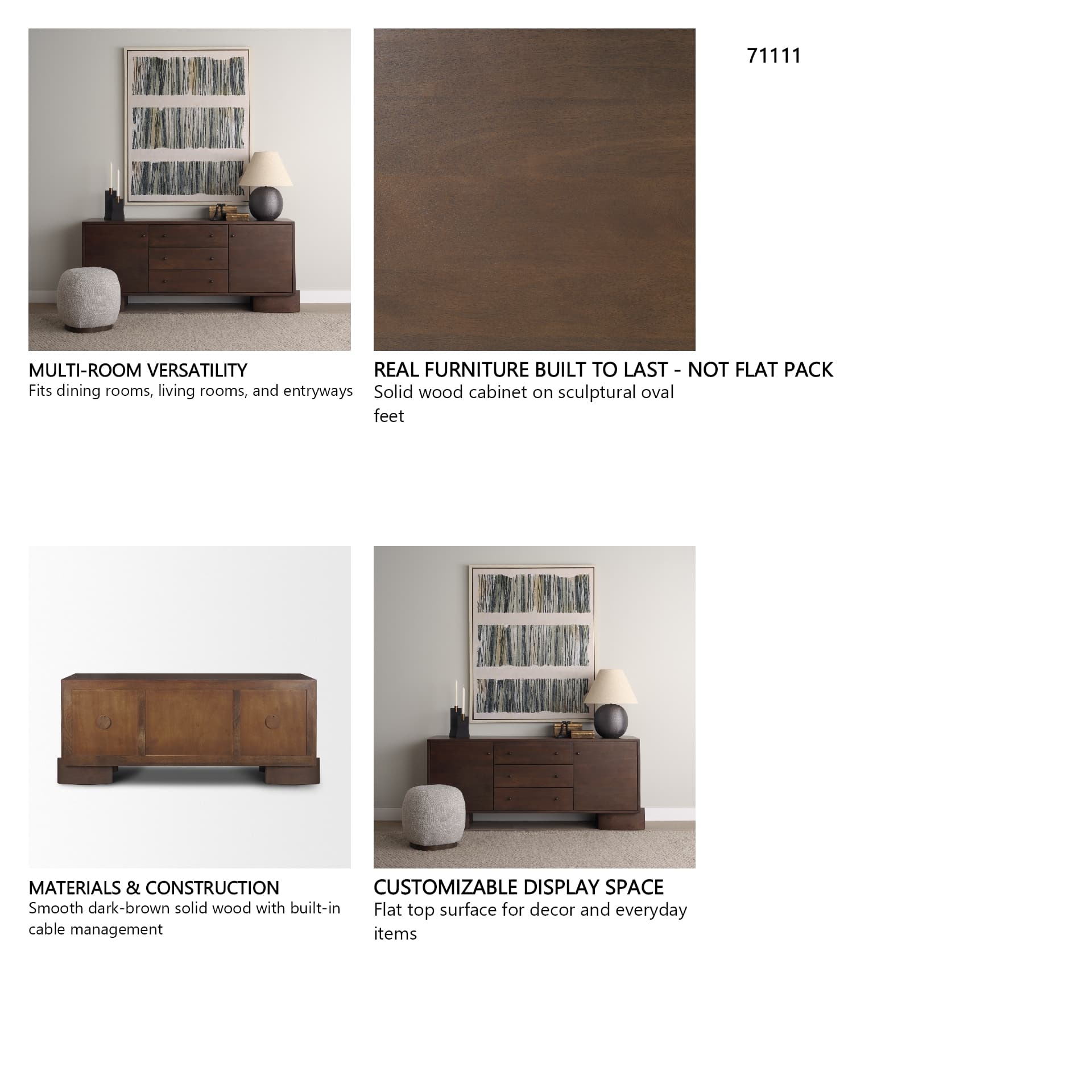 Jonan Dark Brown Wood w/ Dark Aged Brass 2 Door 3 Drawer Sideboard — in a styled room