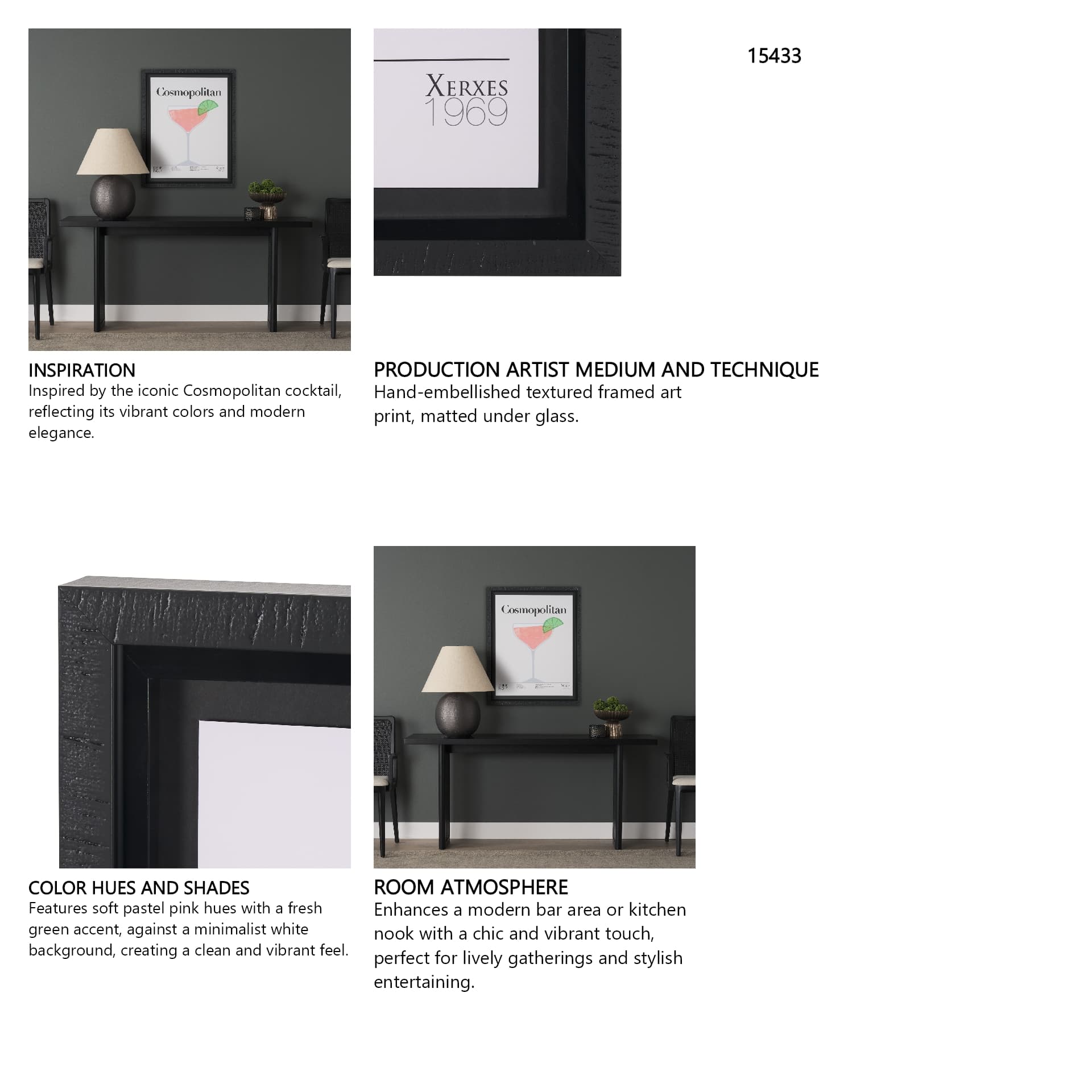 Cosmopolitan by Mercana Studio a Hand Embelished Textured Framed Art Print Matted under Glass — in a styled room