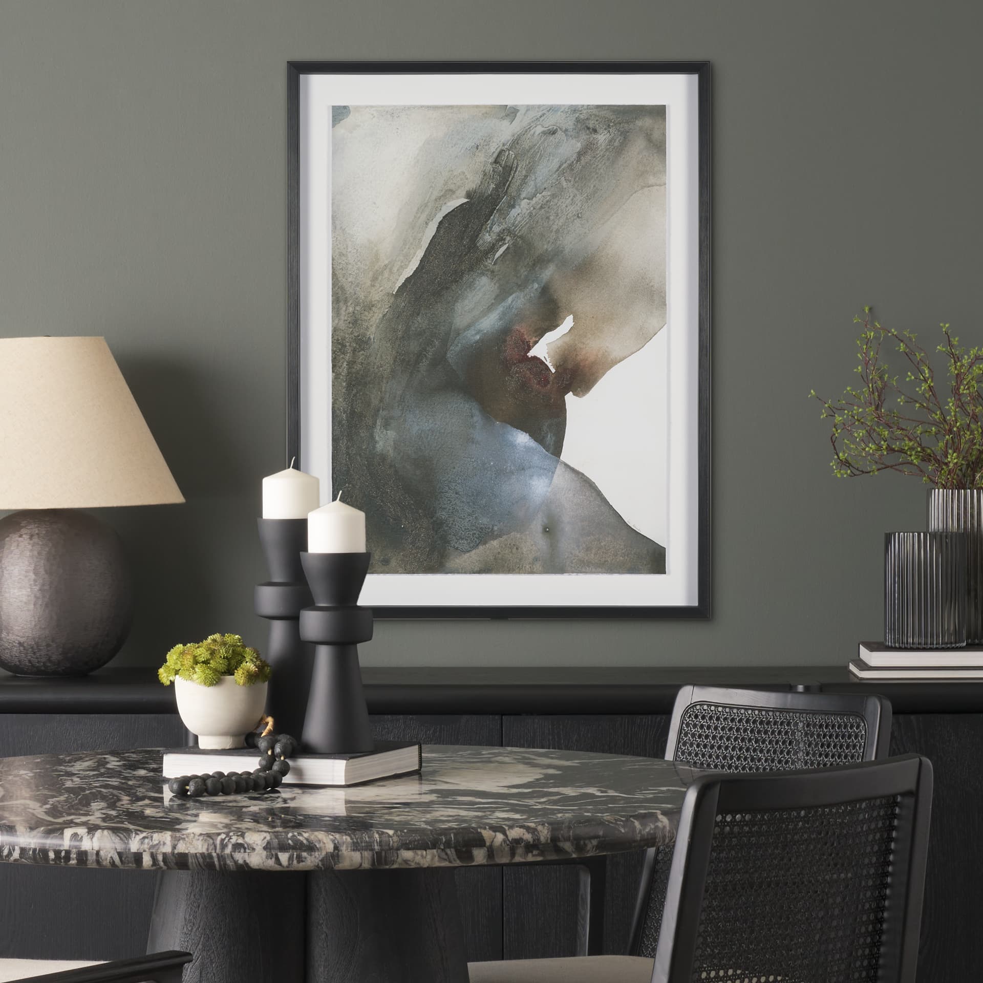 Ediface III by Ira Havuka Hand Embelished Textured Framed Artwork Matted under Glass — in a styled room