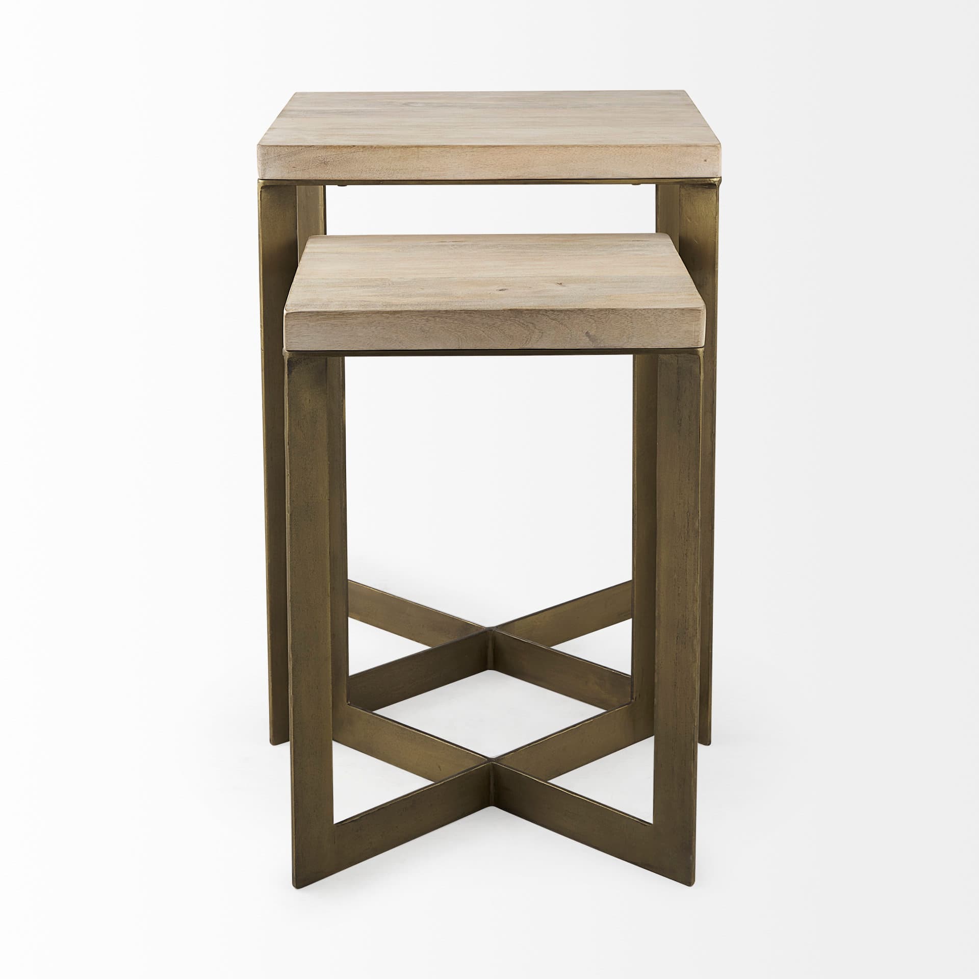 Faye (Set of 2) 19L x 19W x 26H Beige Finished Wood W/ Gold Metal Base Accent Tables — product photograph