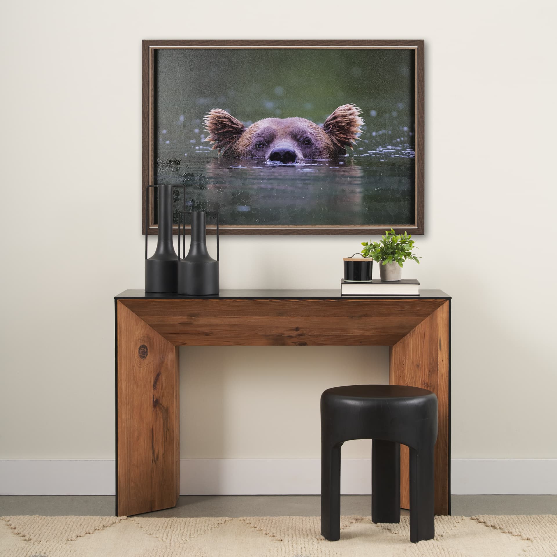 Peeking Out by Mercana Studio a Hand Embellished Textured Framed Photo Art Print — in a styled room