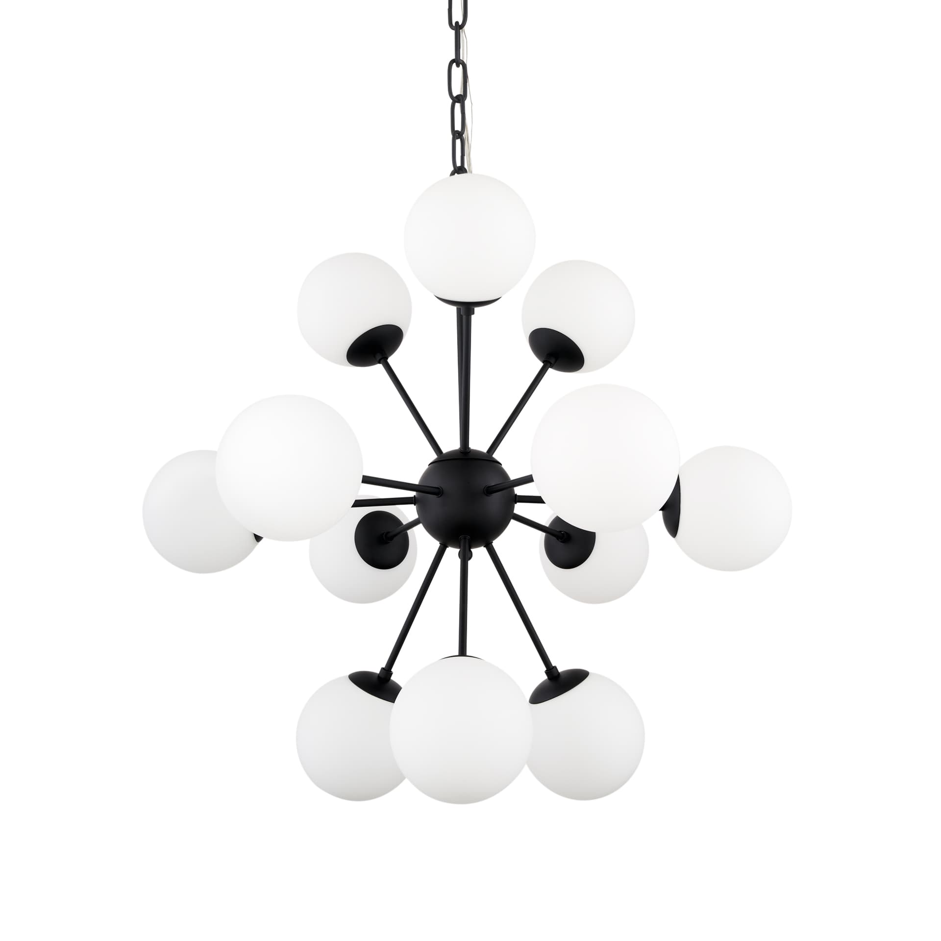 Barbara Matte Black Metal w/ Frosted Glass Globes 11-Light Chandelier — product photograph