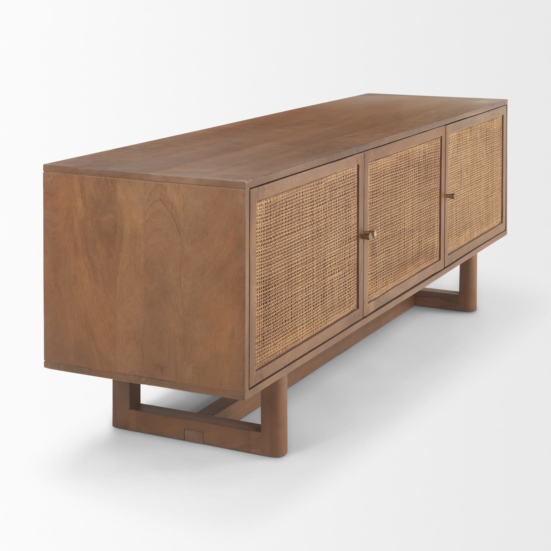 Grier 65" Medium Brown Wood W/ Cane Media Console — product photograph