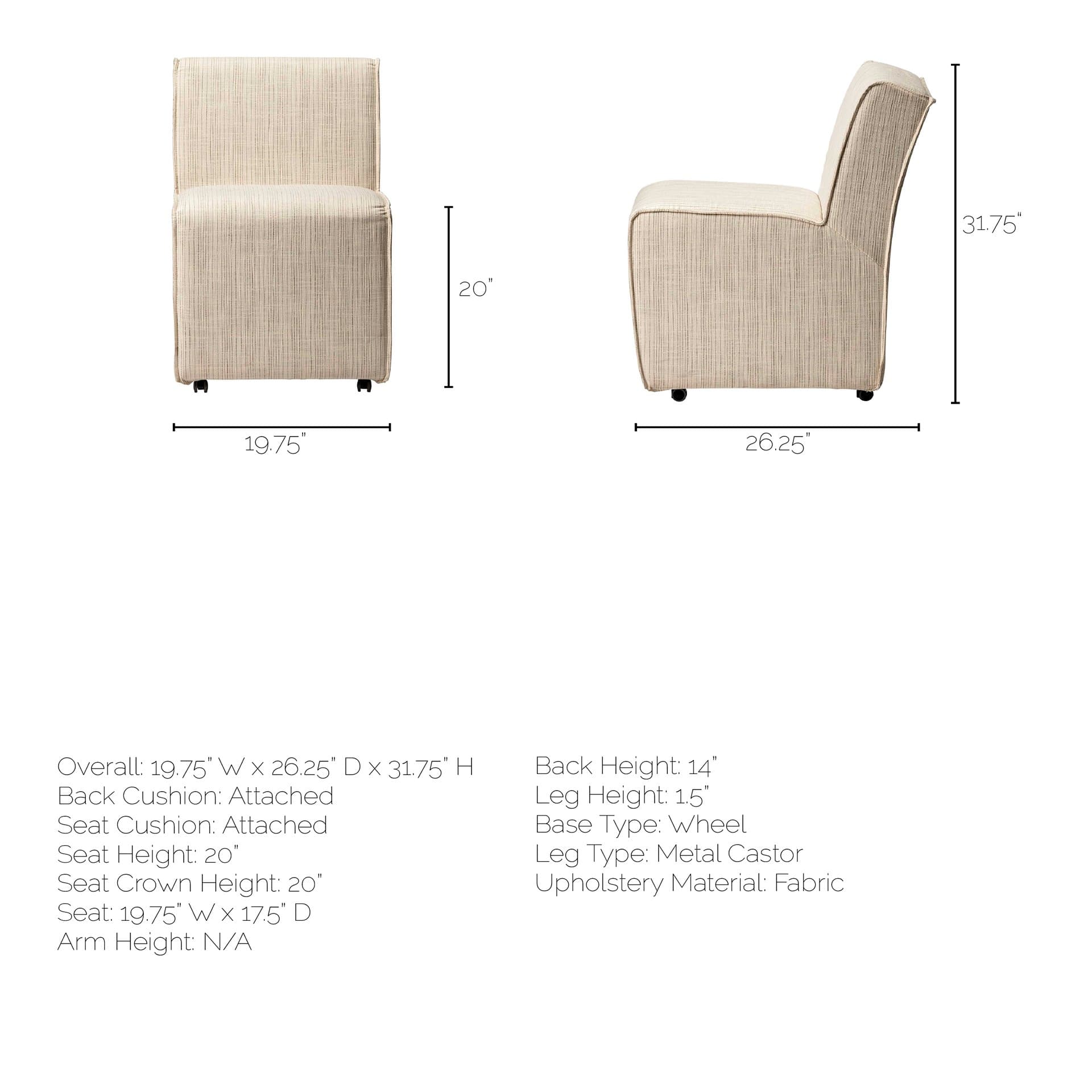 Damon Barrel Back Dining Arm Chair | Cream Fabric w/ Caster Base — product photograph