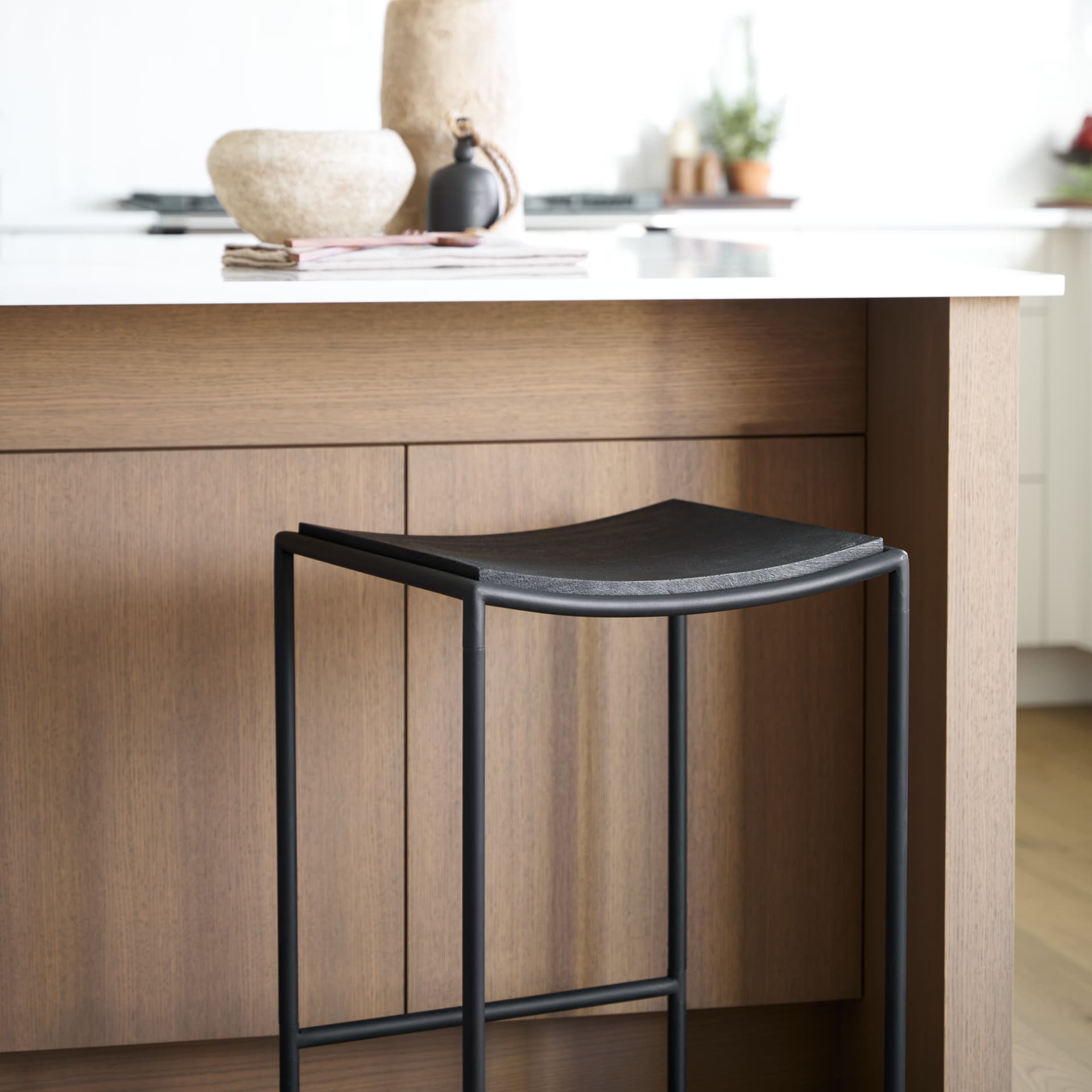 Taniel Backless 26in Seat Counter Stool | Black Wood w/ Black Metal — product photograph