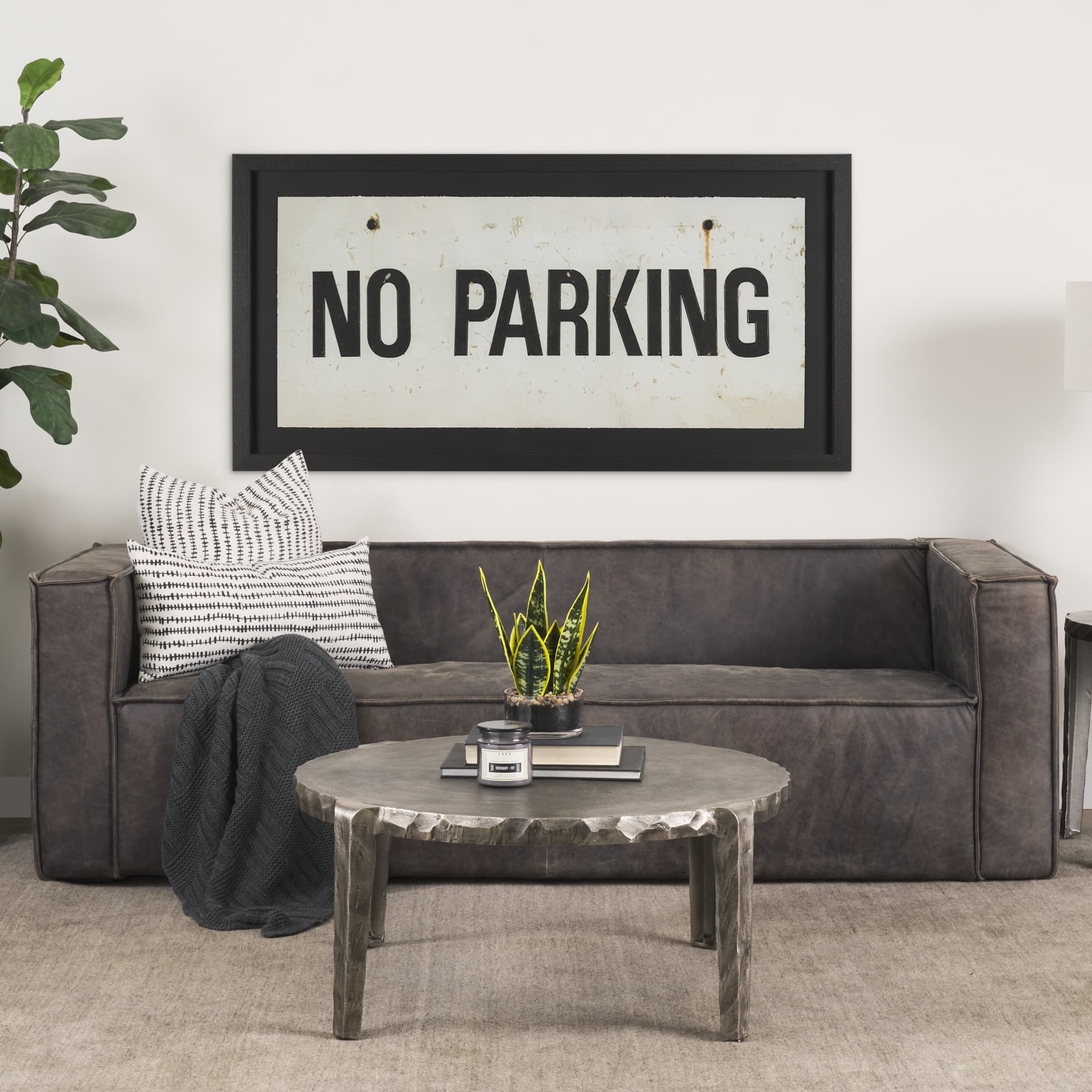 No Parking LG by Mercana Studio Hand Embelished Textured Framed Artwork Matted under Glass — in a styled room