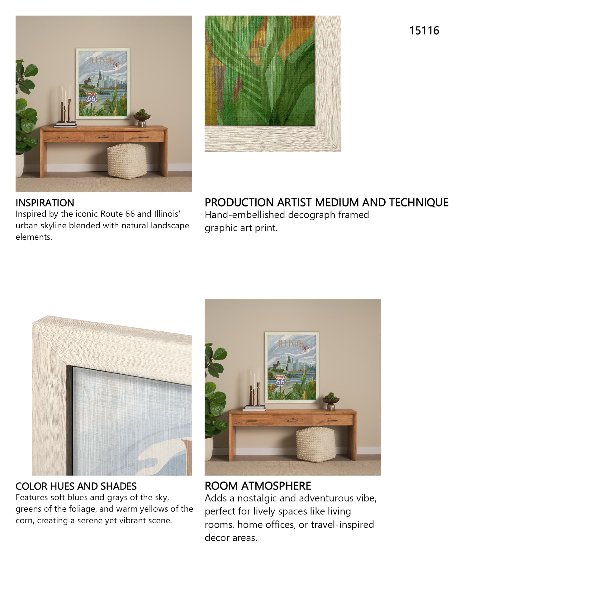 Illinois Go USA (L) by Mercana Studio a Hand Embellished Decograph Framed Art Print — in a styled room