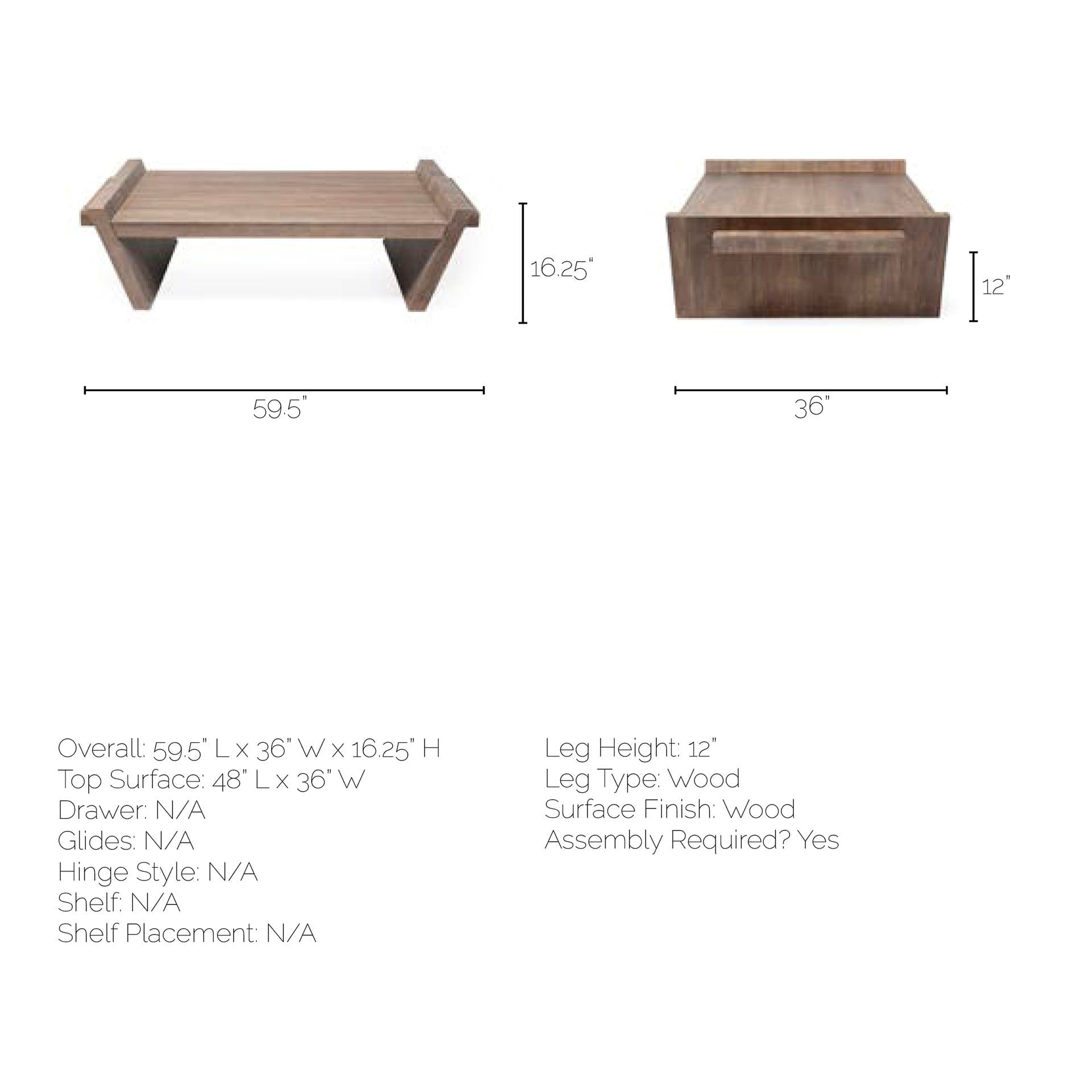 Elaine 59x36 Brown Solid Wood Top & Base Coffee Table — product photograph