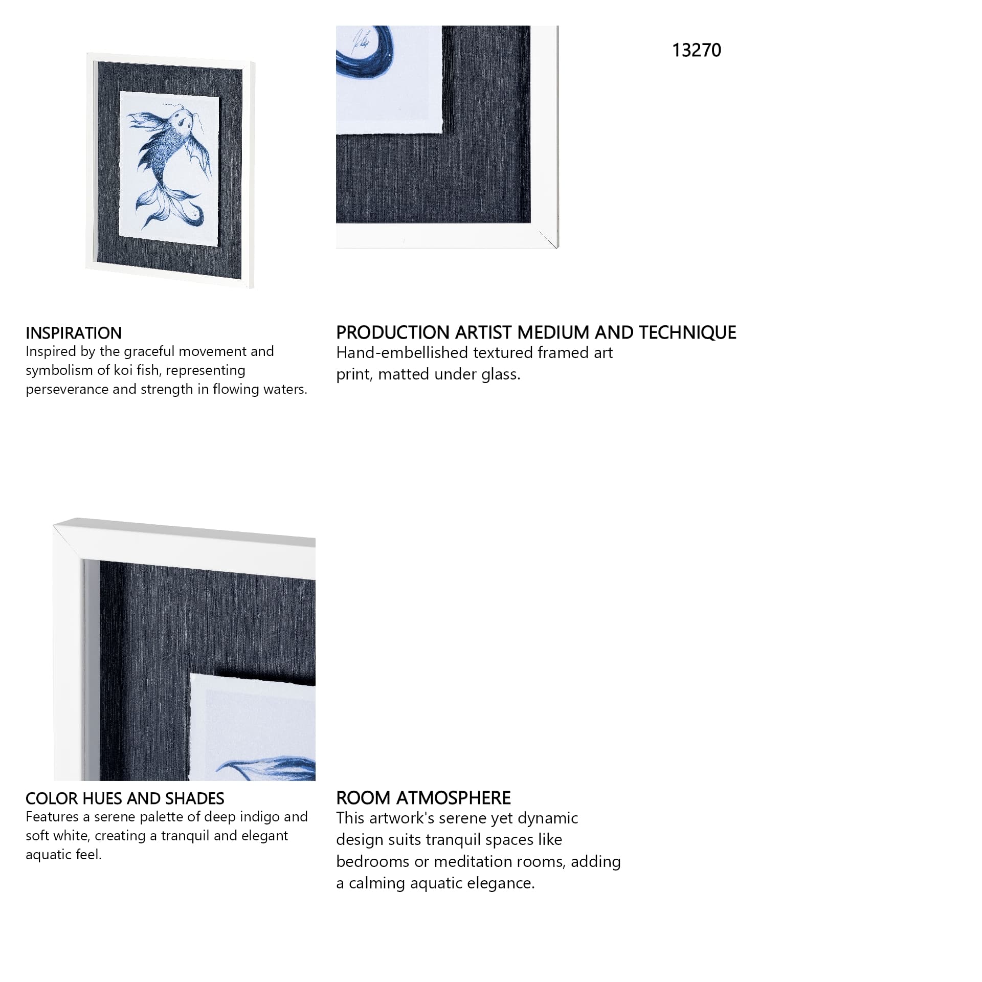 Koi Fish Blue I by Mercana Studio a Hand Embellished Textured Framed Art Print Matted under Glass — in a styled room