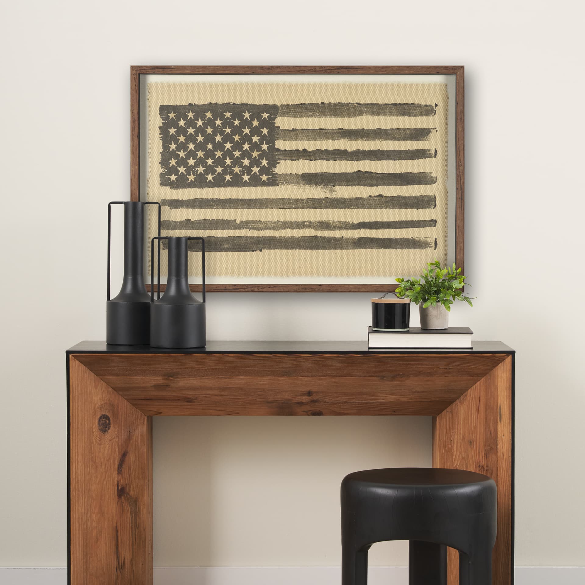 Stars & Stripes by Mercana Studio Hand Embelished Textured Framed Artwork Matted under Glass — in a styled room