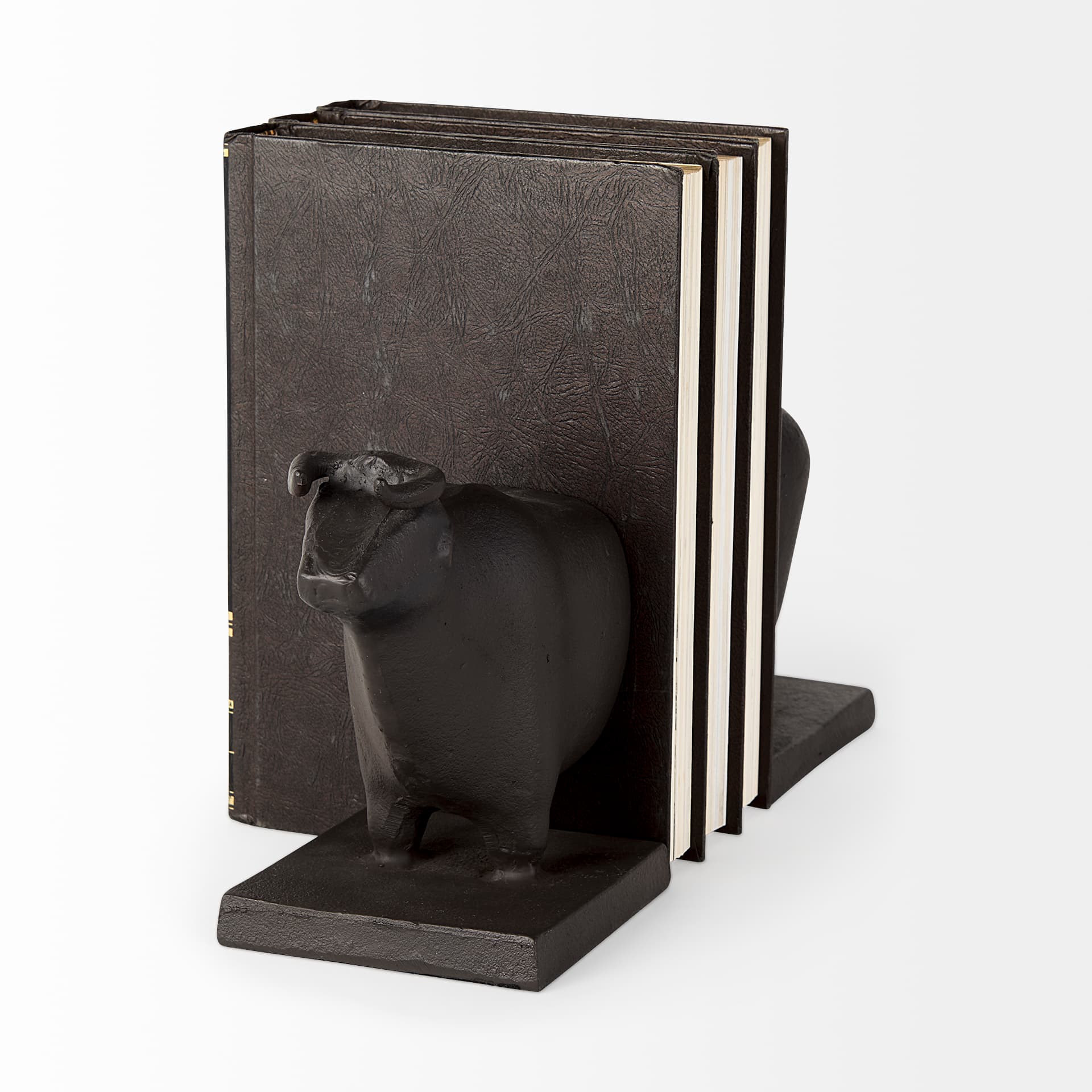 Taurus III (Set of 2) 9L x 4W Black Cast Aluminum Bull Bookends — product photograph