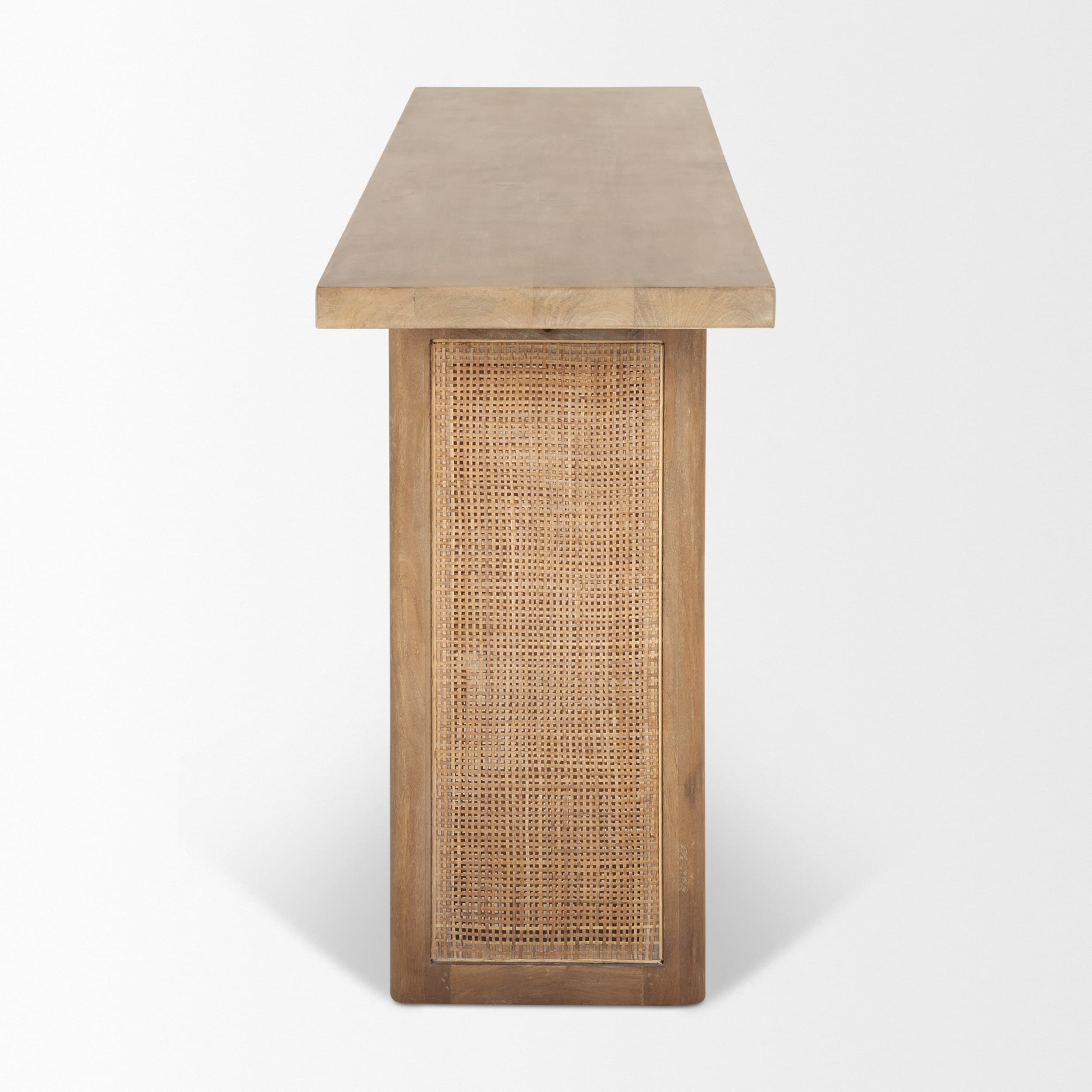 Grier 65" Light Brown Solid Wood w/ Cane Console Table — product photograph