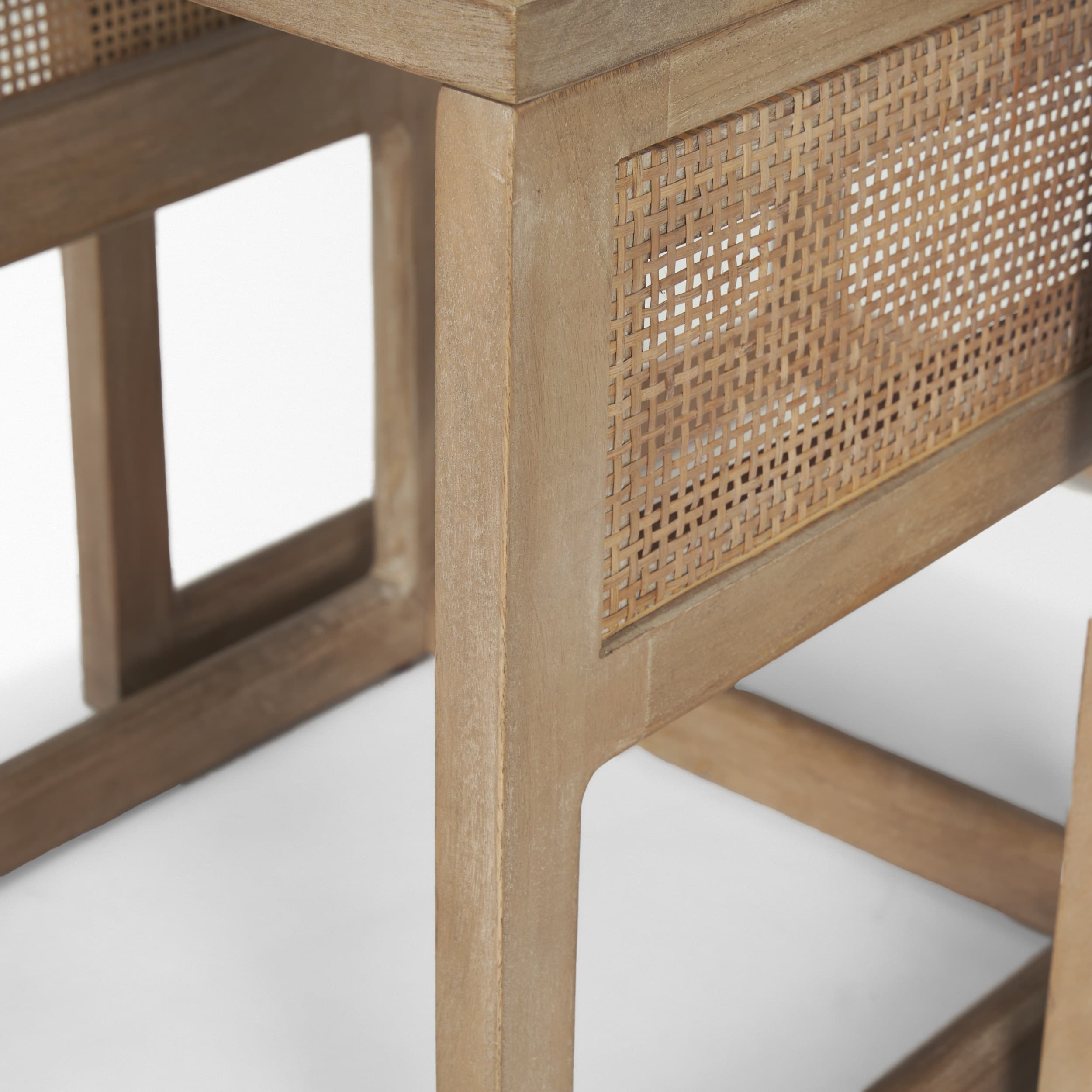 Grier Set of 2 Light Brown Solid Wood w/ Cane Nesting Accent Tables — product photograph