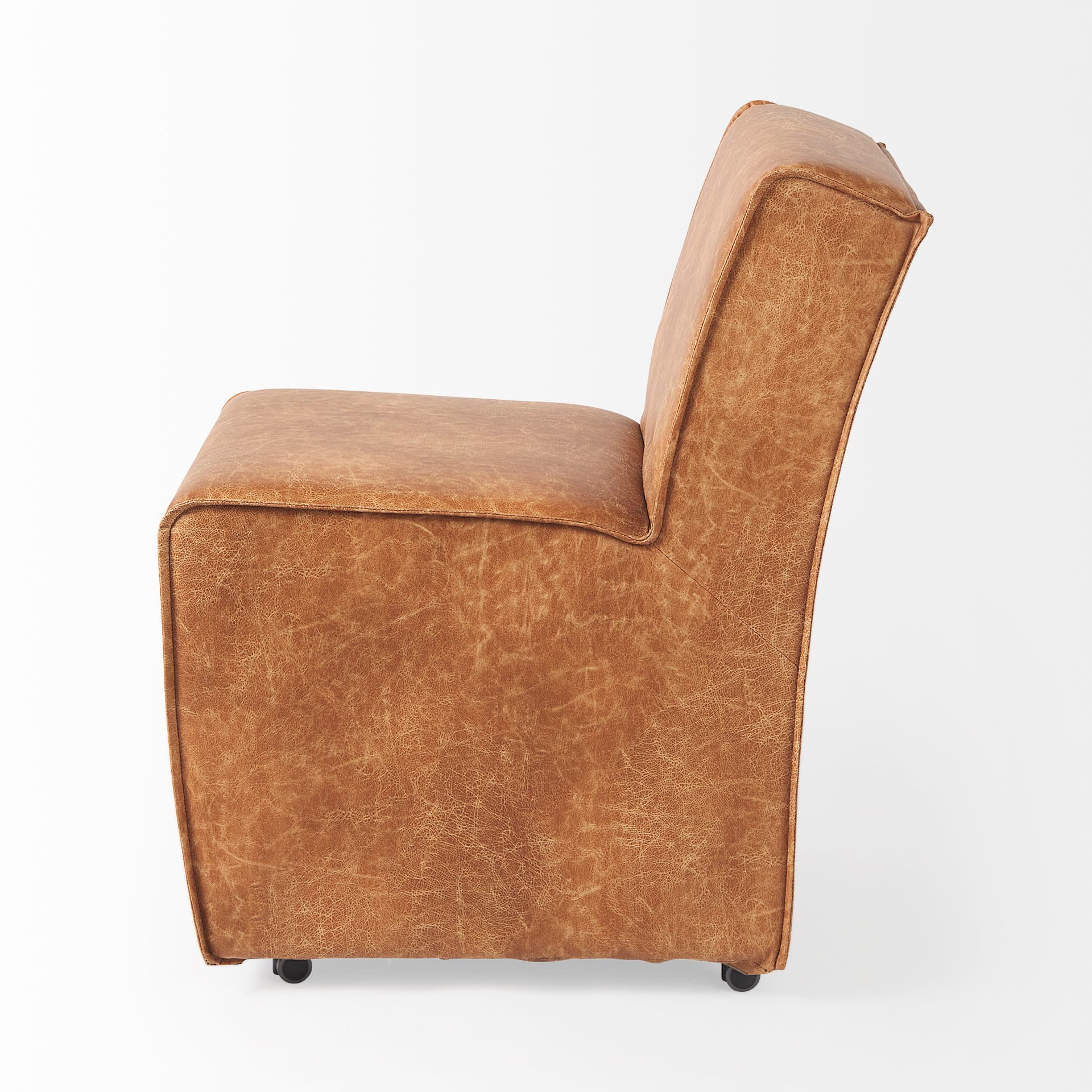 Damon Barrel Back Dining Arm Chair | Cognac Faux Leather w/ Casters — product photograph