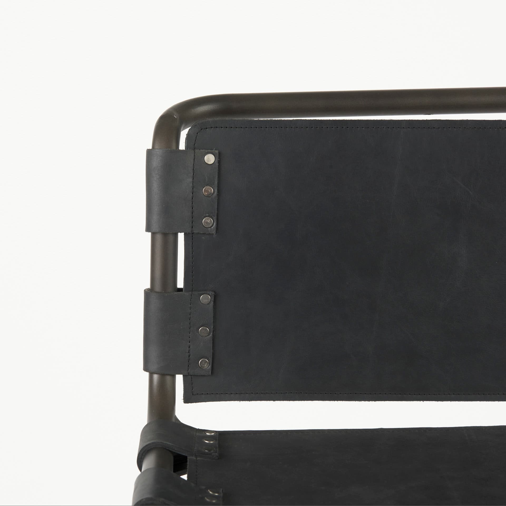 Berbick Low Back 26in Seat Counter Stool | Black Leather w/ Gray Metal — product photograph