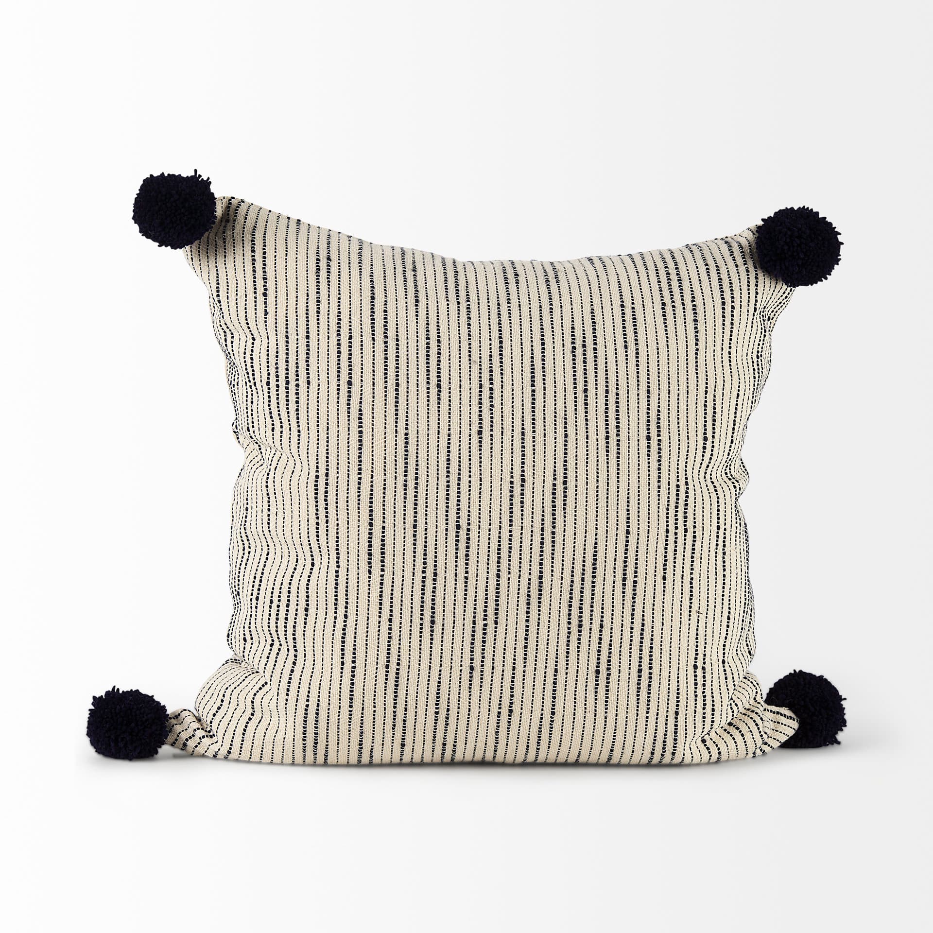 Krystal 20x20 Cream/Blue Pom Pom Pillow Cover — product photograph
