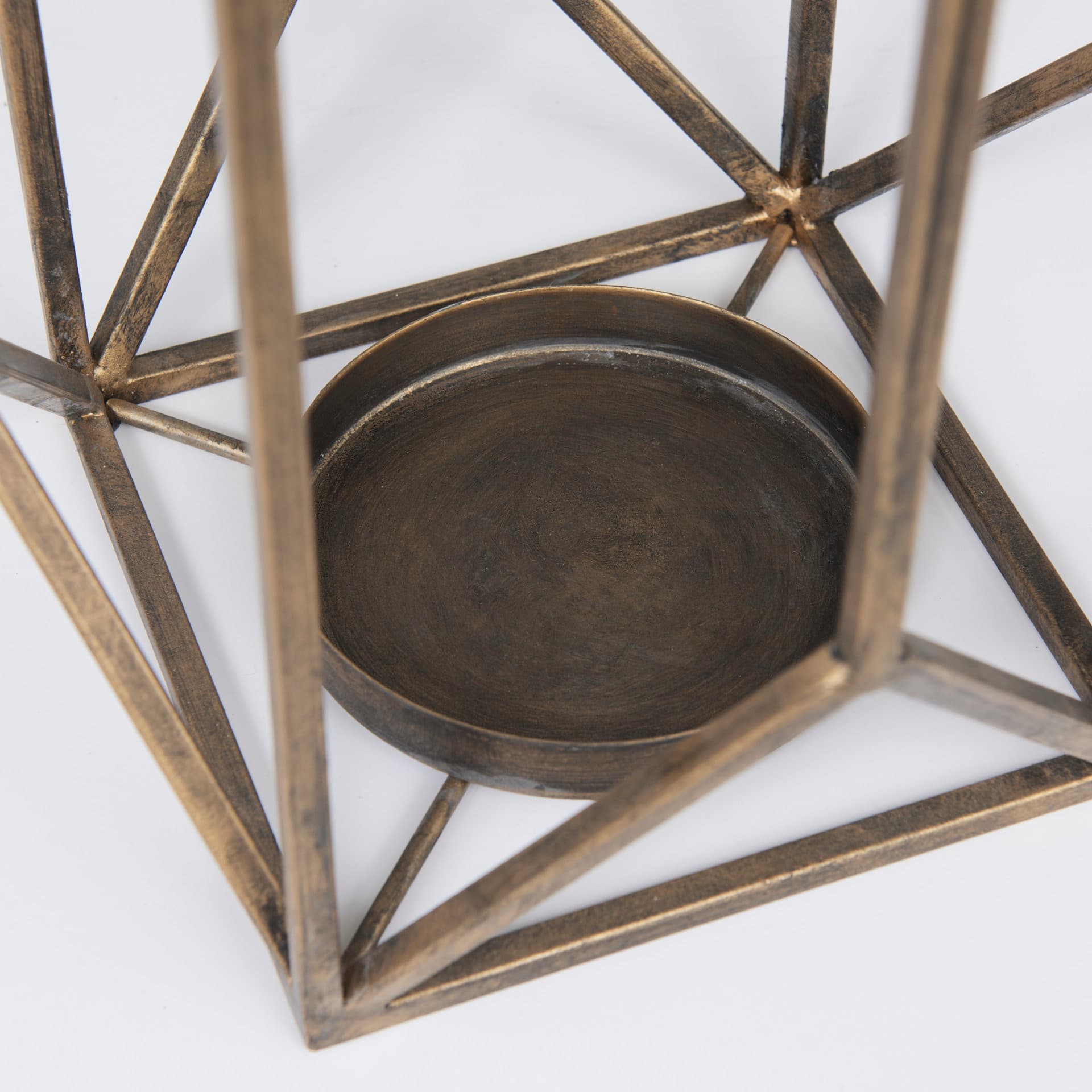 Ivy Large Gold Metal Geometric Cage Candle Holder Lantern — product photograph