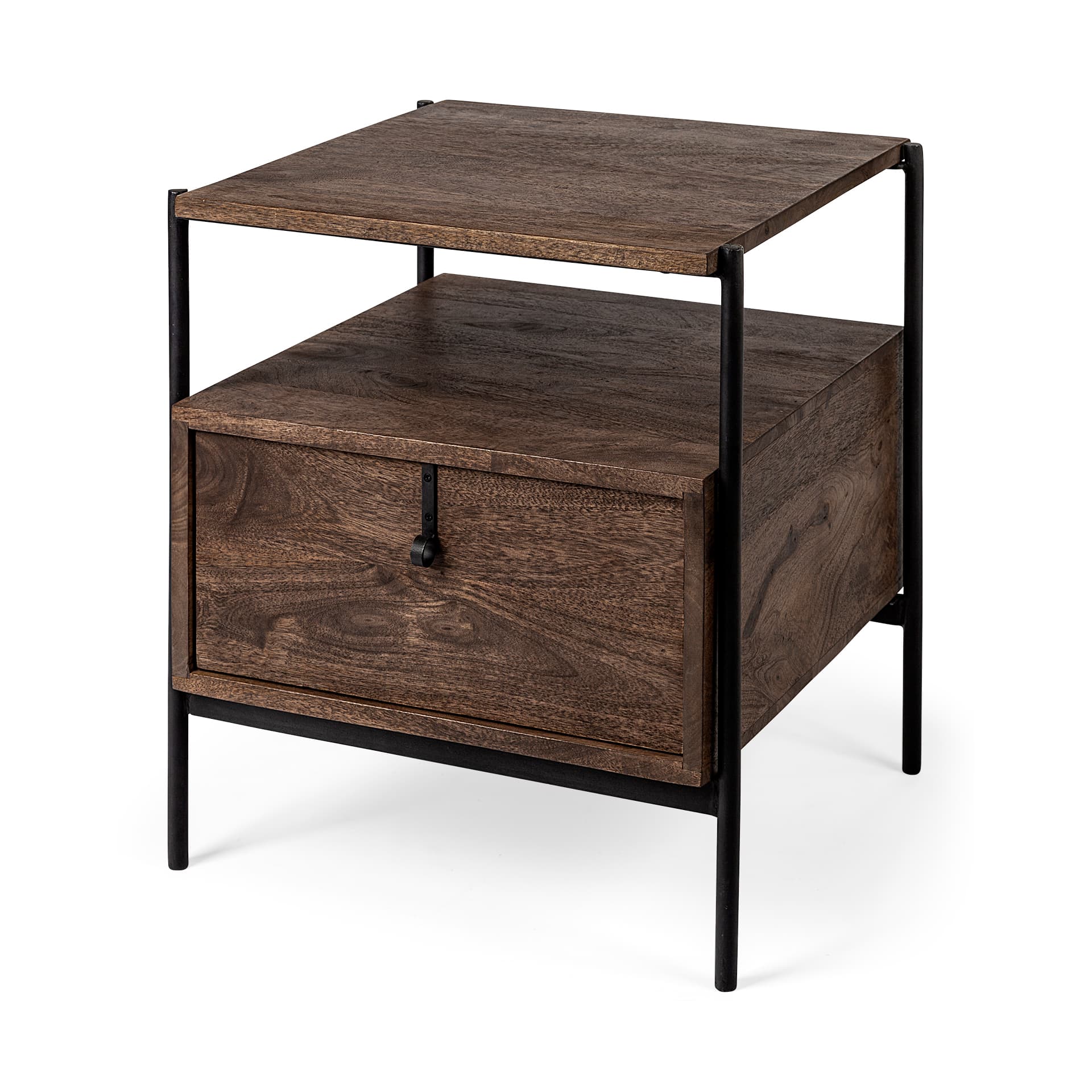 Glenn I 20L x 21W x 24H Dark Brown Wood w/ Black Iron Frame Square End/Side Table — product photograph