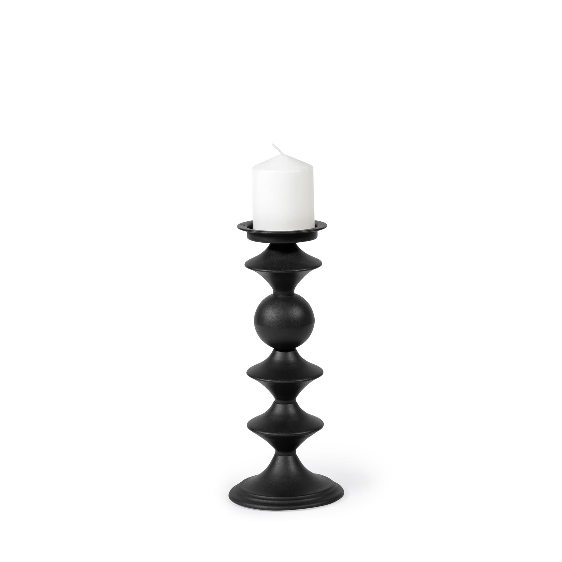 Candelero I Small Black Metal Grooved Table Candle Holder — product photograph