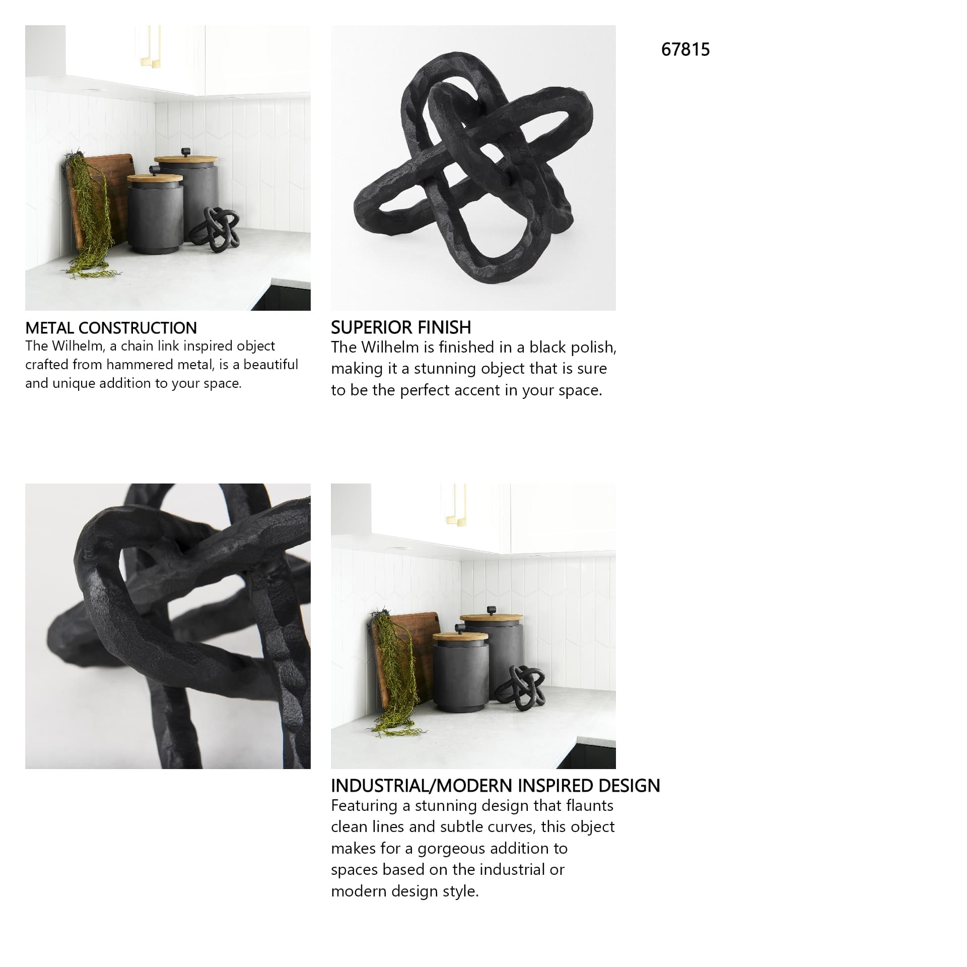 Wilhelm I (Small) 7L x 7W Black Metal Link Decor Object — in a styled room