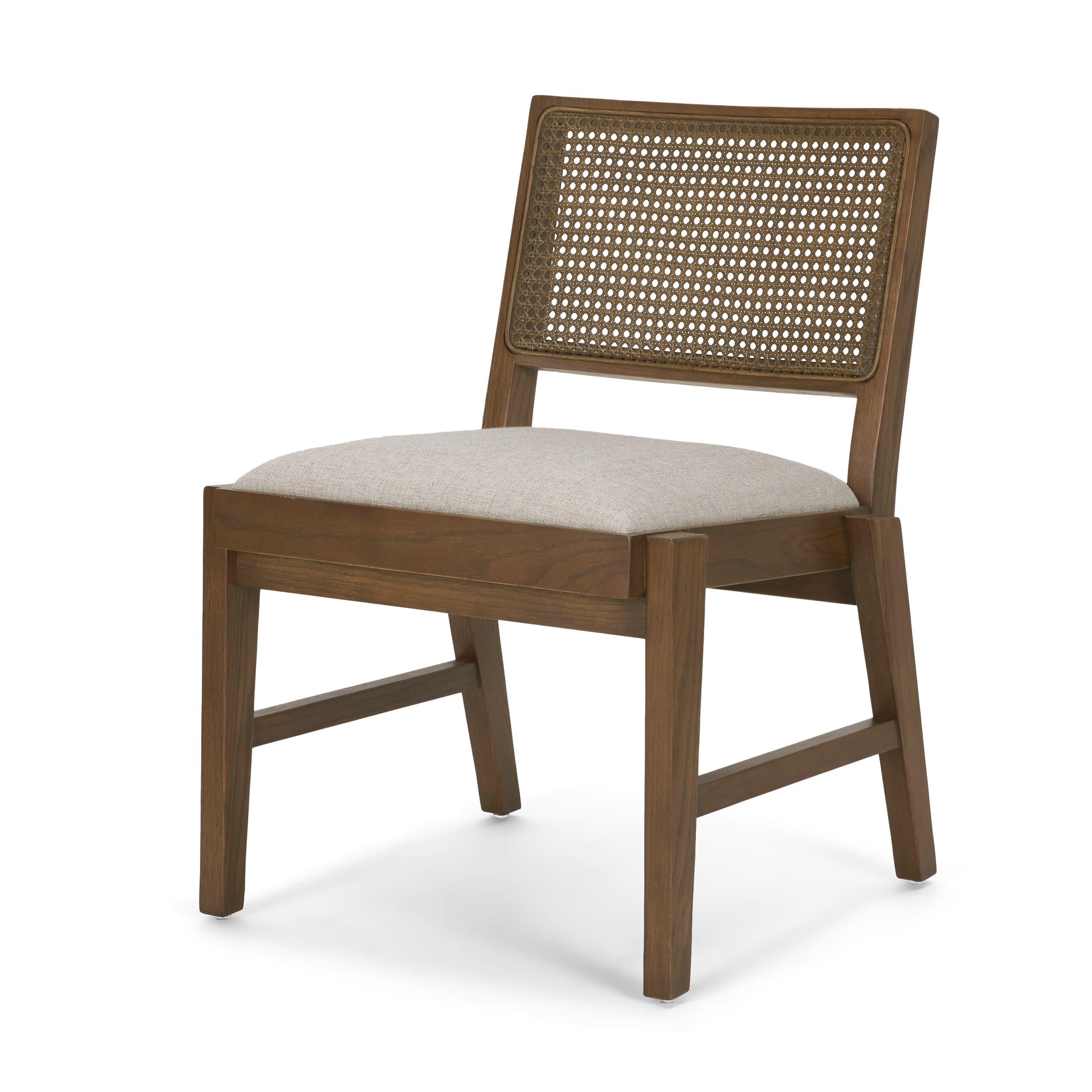 Reid Cane Back Dining Side Chair | Cream Fabric w/ Brown Wood — product photograph