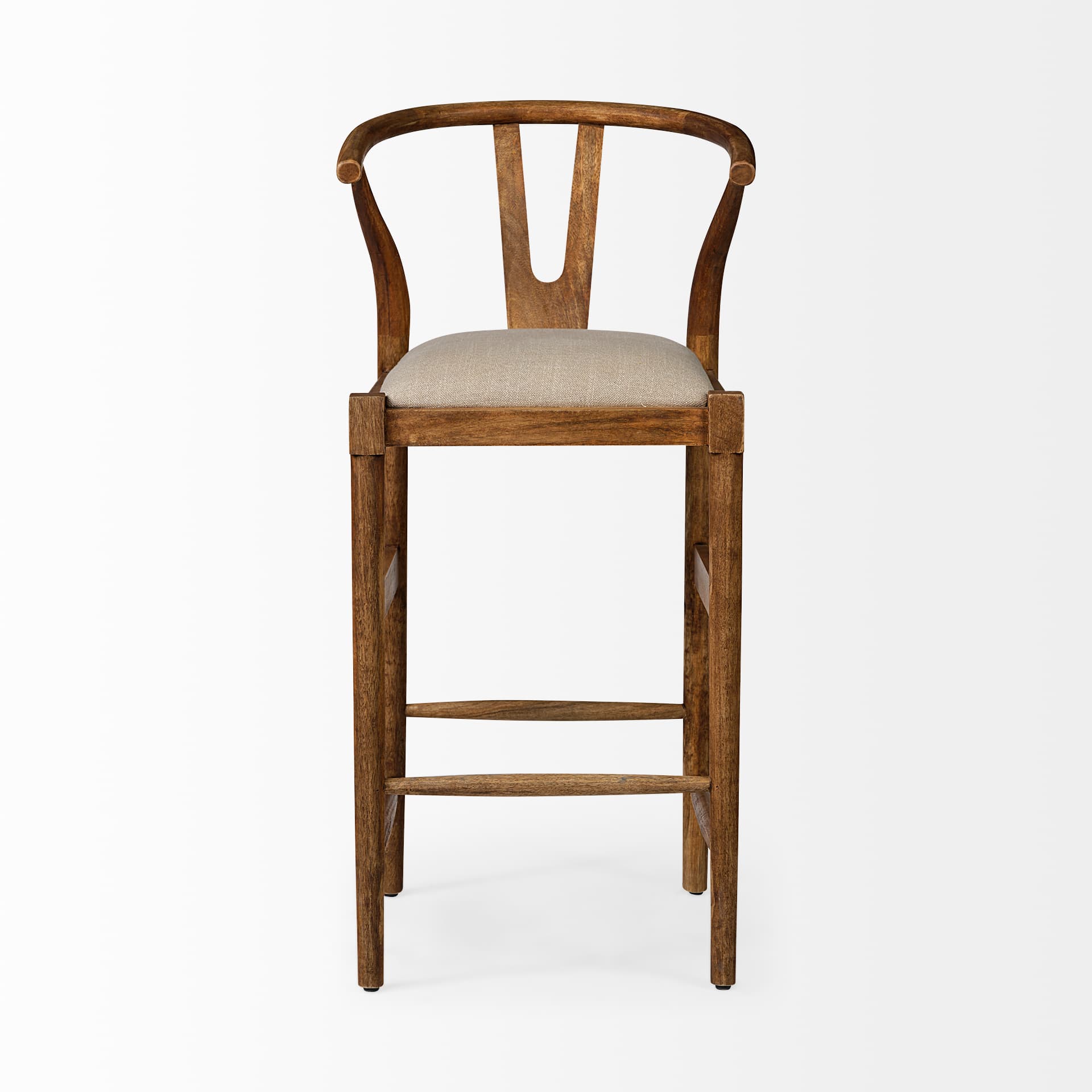 Trixie Low Back 30.25in Seat Bar Stool | Cream Fabric w/ Brown Wood — product photograph