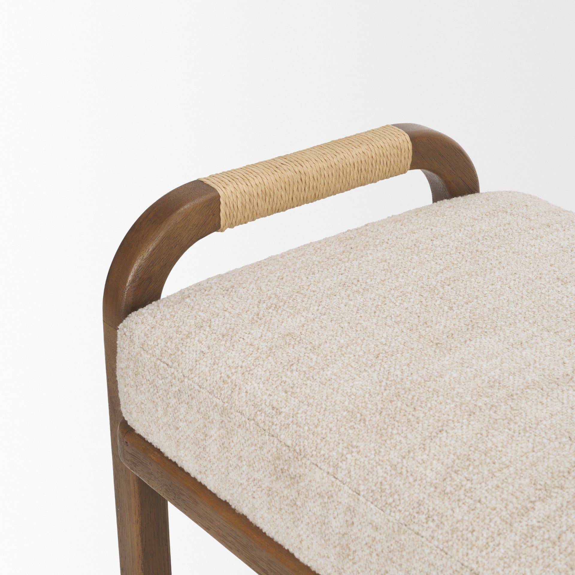 Freya Upholstered Bench | Oatmeal Fabric | Brown Wood Frame — product photograph