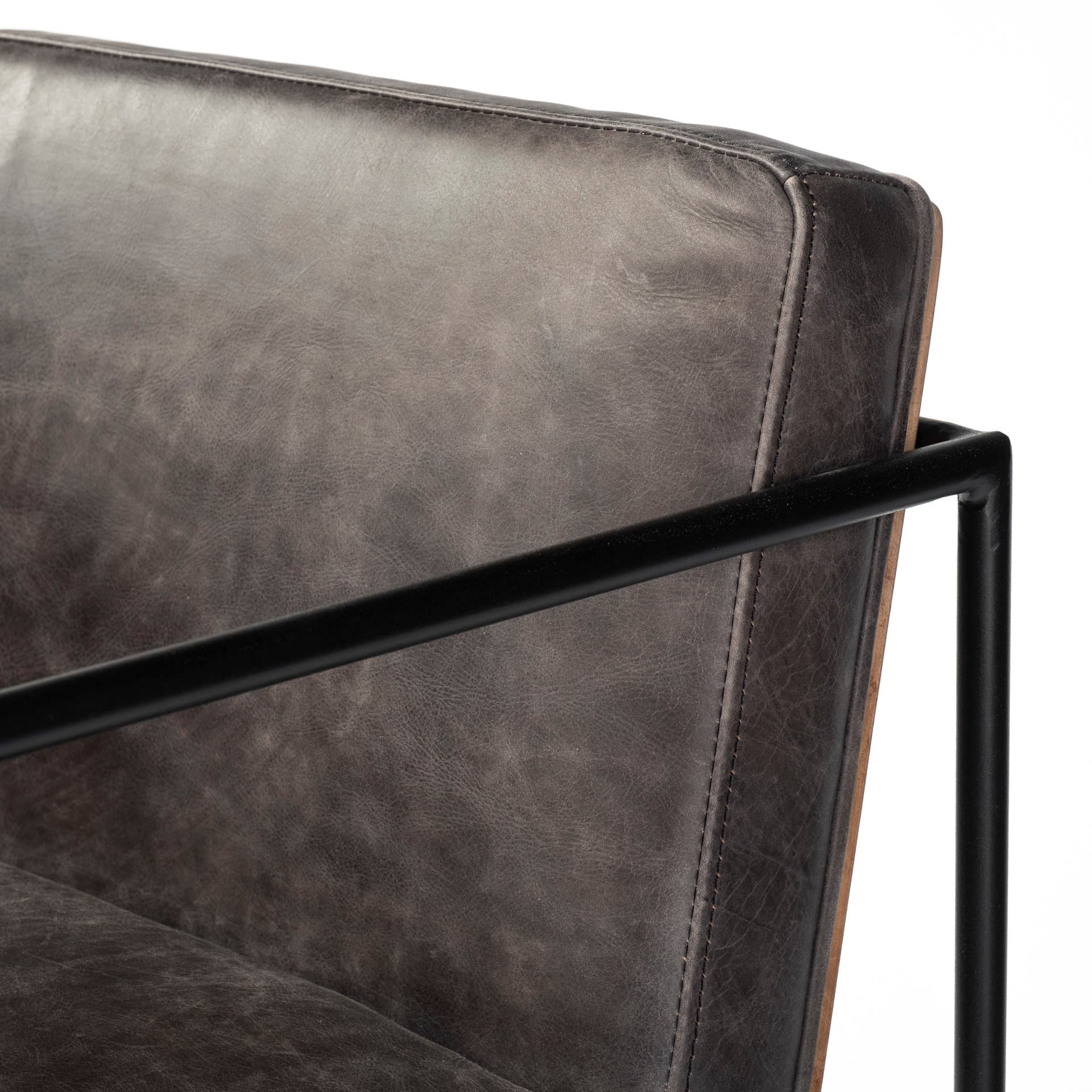 Stamford Backless 40in Seat Bar Stool | Black Leather w/ Black Metal — product photograph