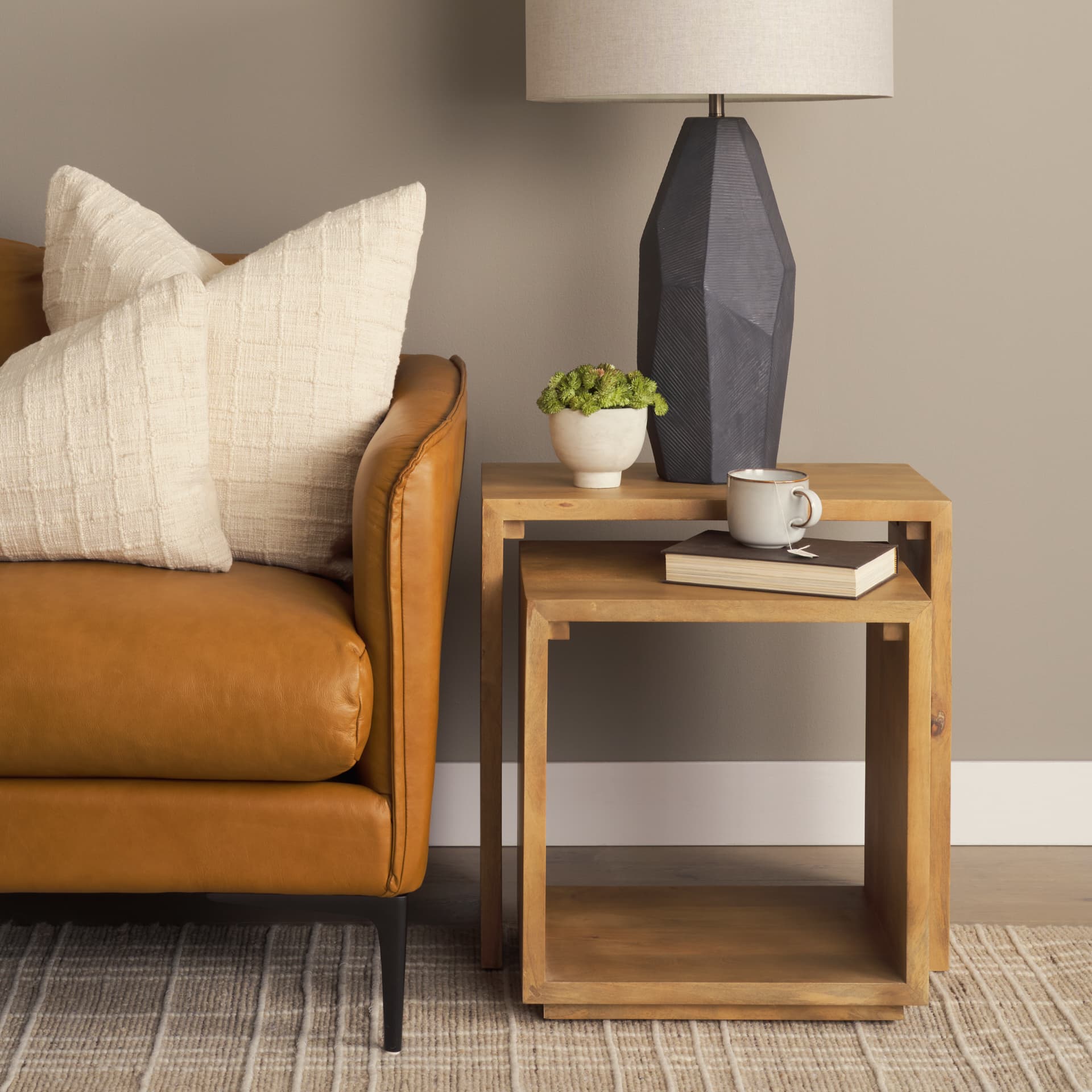Alanna 22.0L x 15.0W x 22.0H Set of 2 Brown Wood Nesting Accent Tables — product photograph