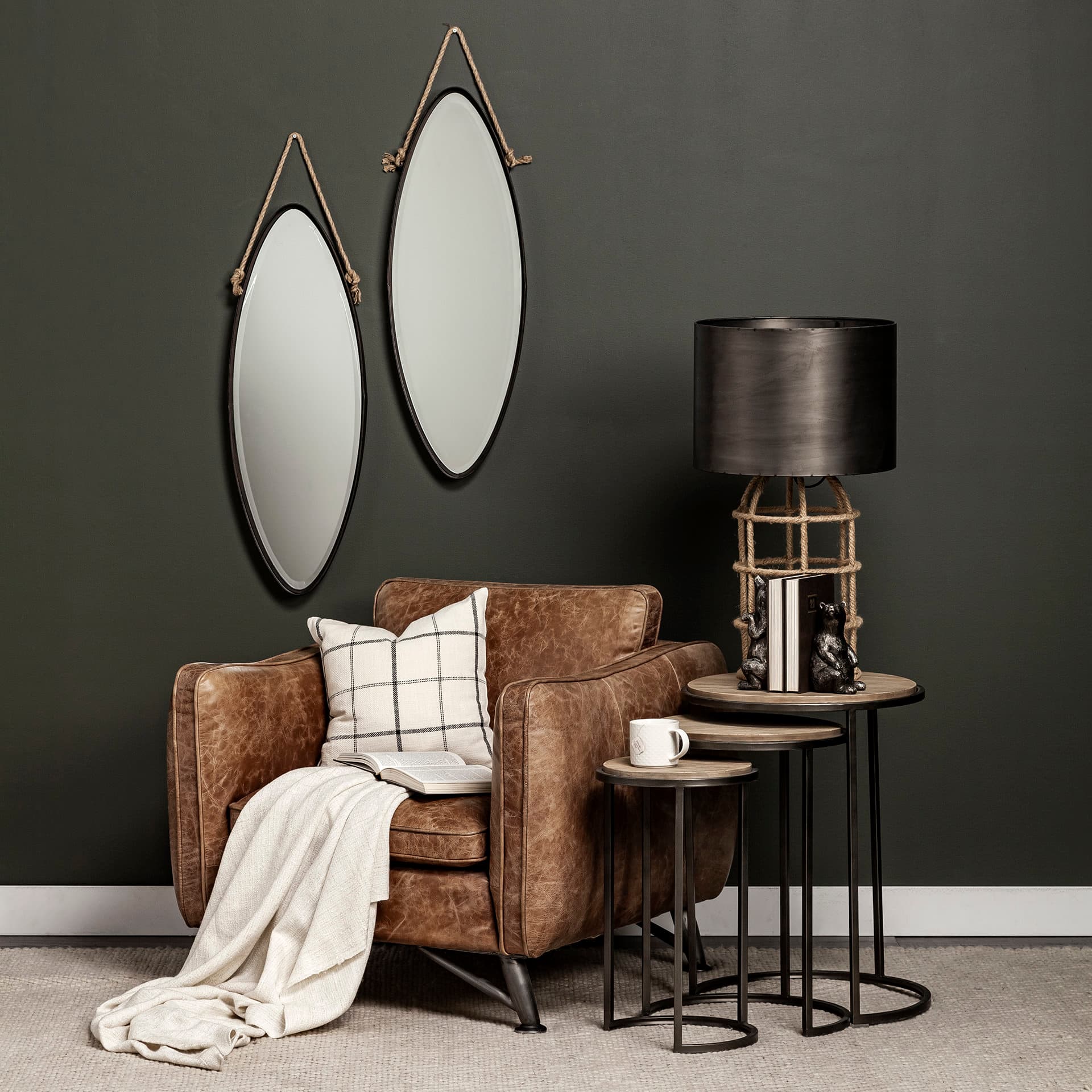 Glover (Set of 3) 20L x 20W Brown Wood Round Top W/Metal Nesting Accent Tables — product photograph