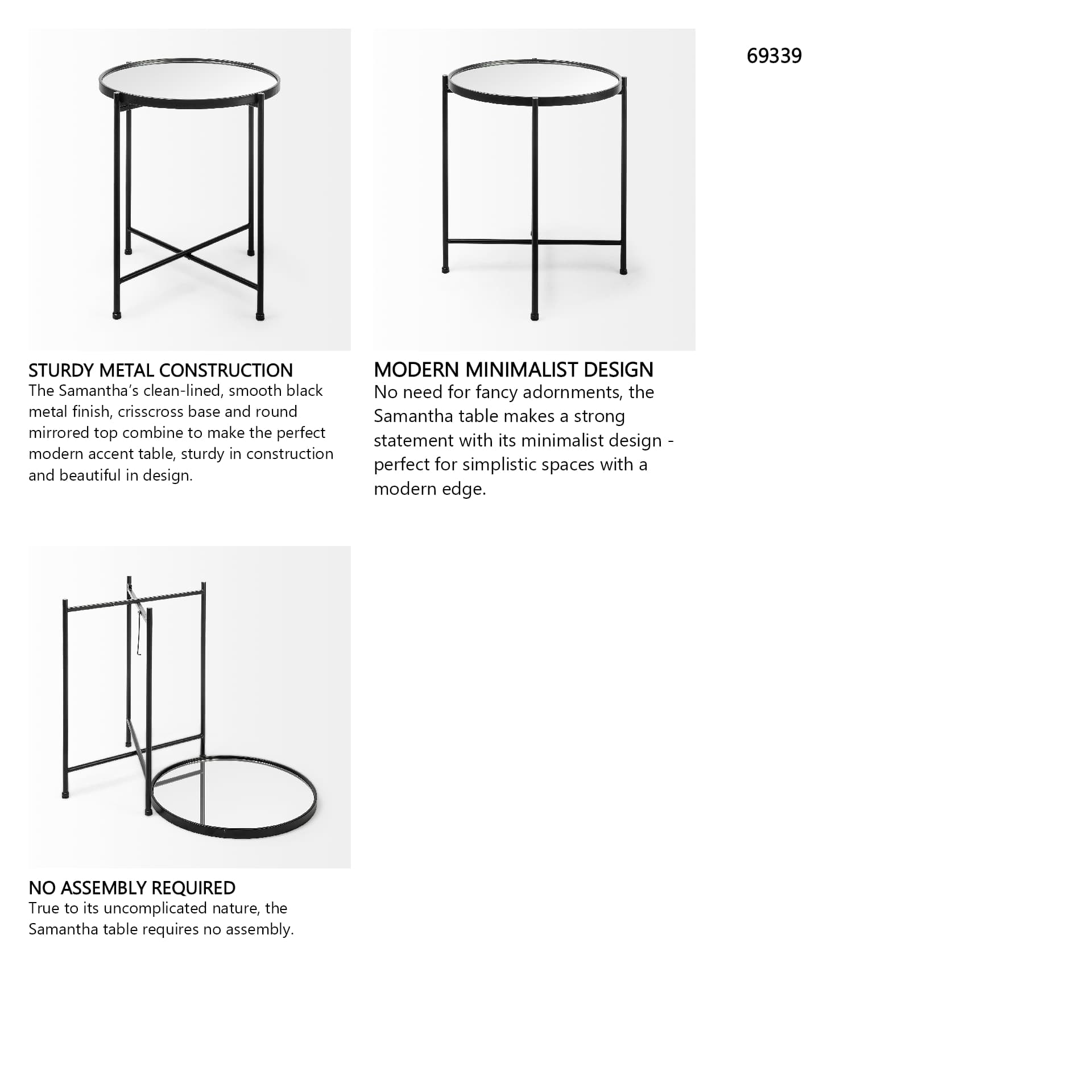 Samantha (Small) Black Mirror Top Accent Table — in a styled room