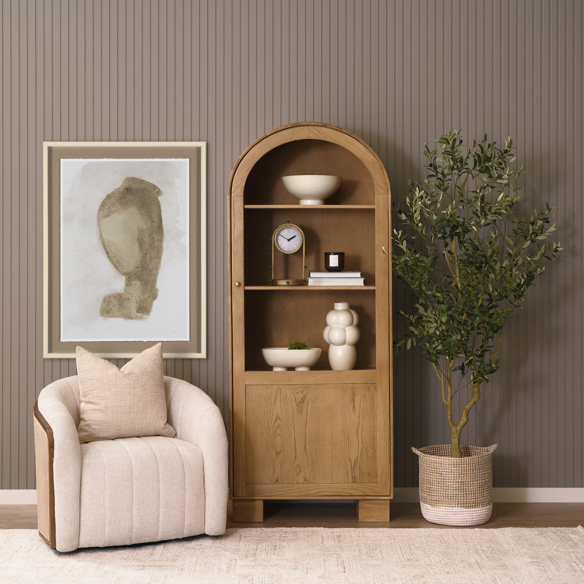 Hawthorne Solid Oak Wood w/ Glass Curio Cabinet — product photograph