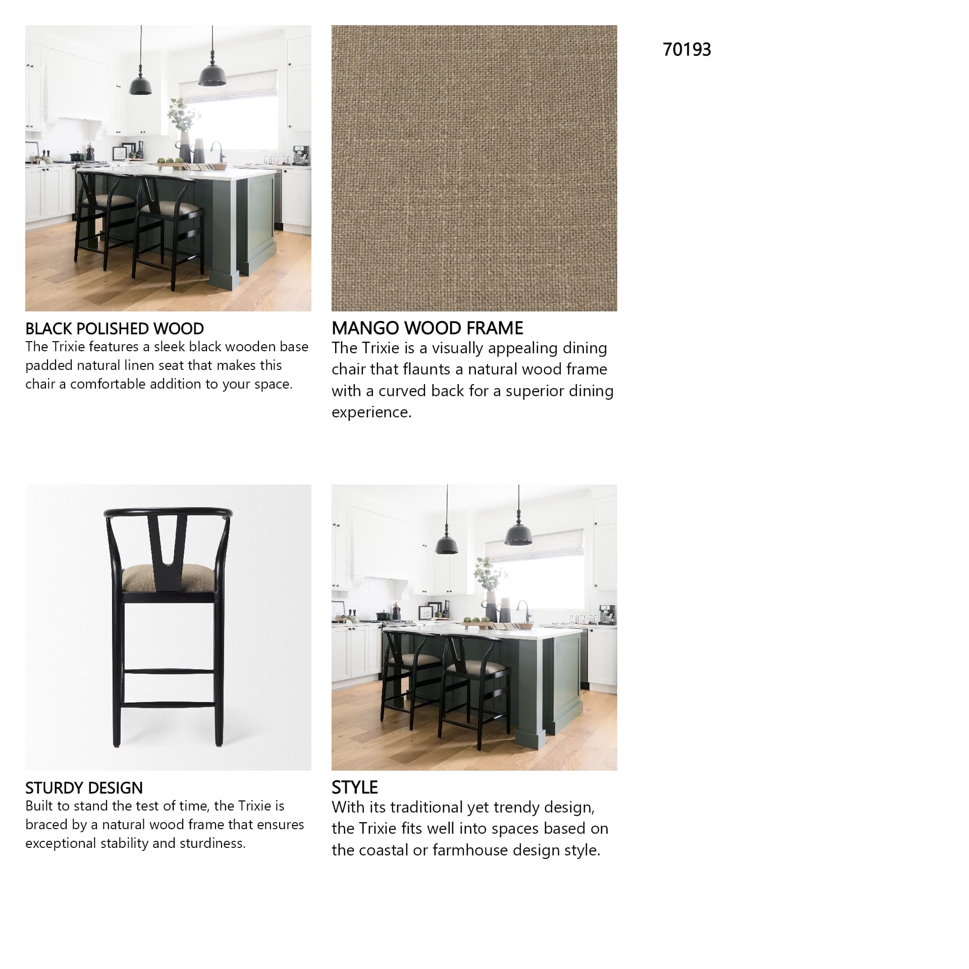 Trixie Backless 37.5in Seat Counter Stool | Beige Fabric w/ Black Wood — product photograph