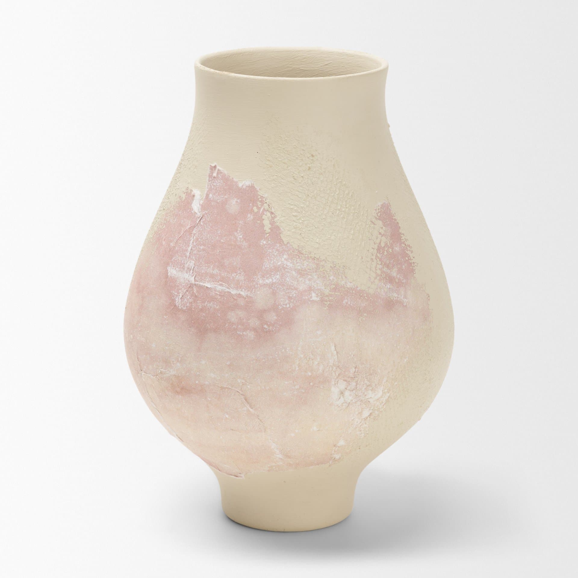 Velo Cream w/Blush Pink Hand-Painted Terracotta Decorative Vase — product photograph