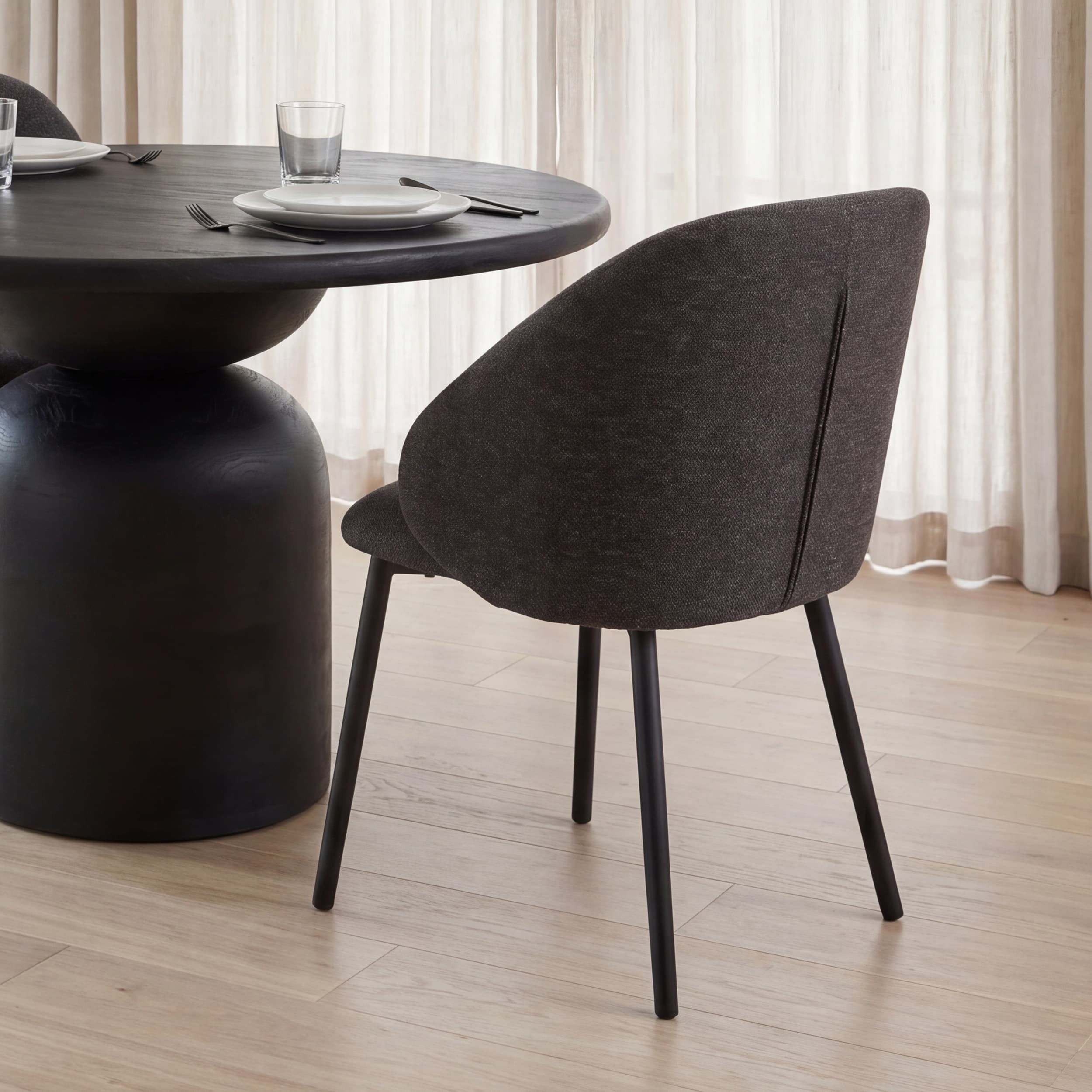 Shannon Contoured Back Dining Side Chair | Gray Fabric w/ Metal — product photograph