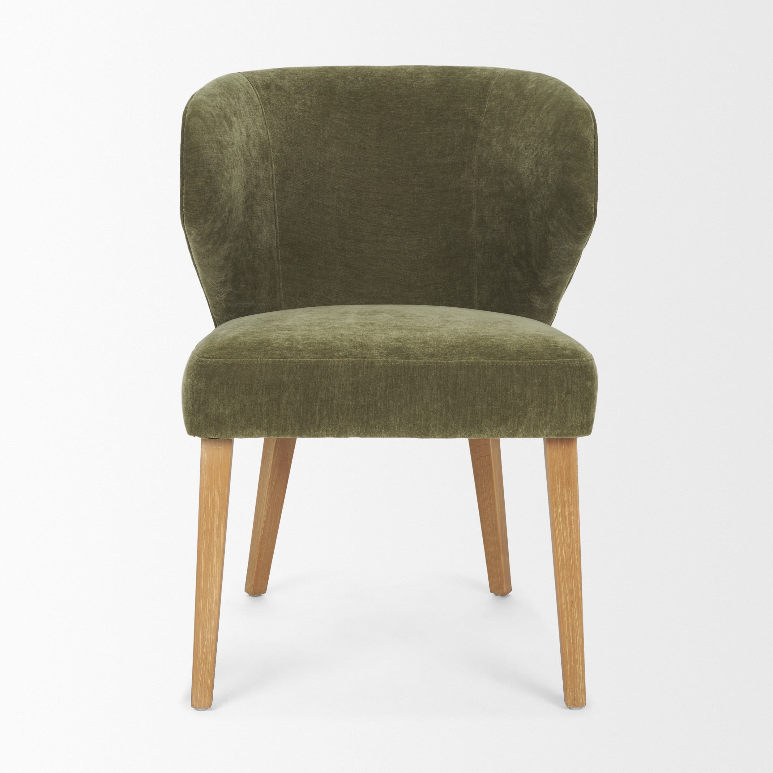 Niles Wingback Dining Side Chair | Moss Olive Fabric w/ Wooden — product photograph