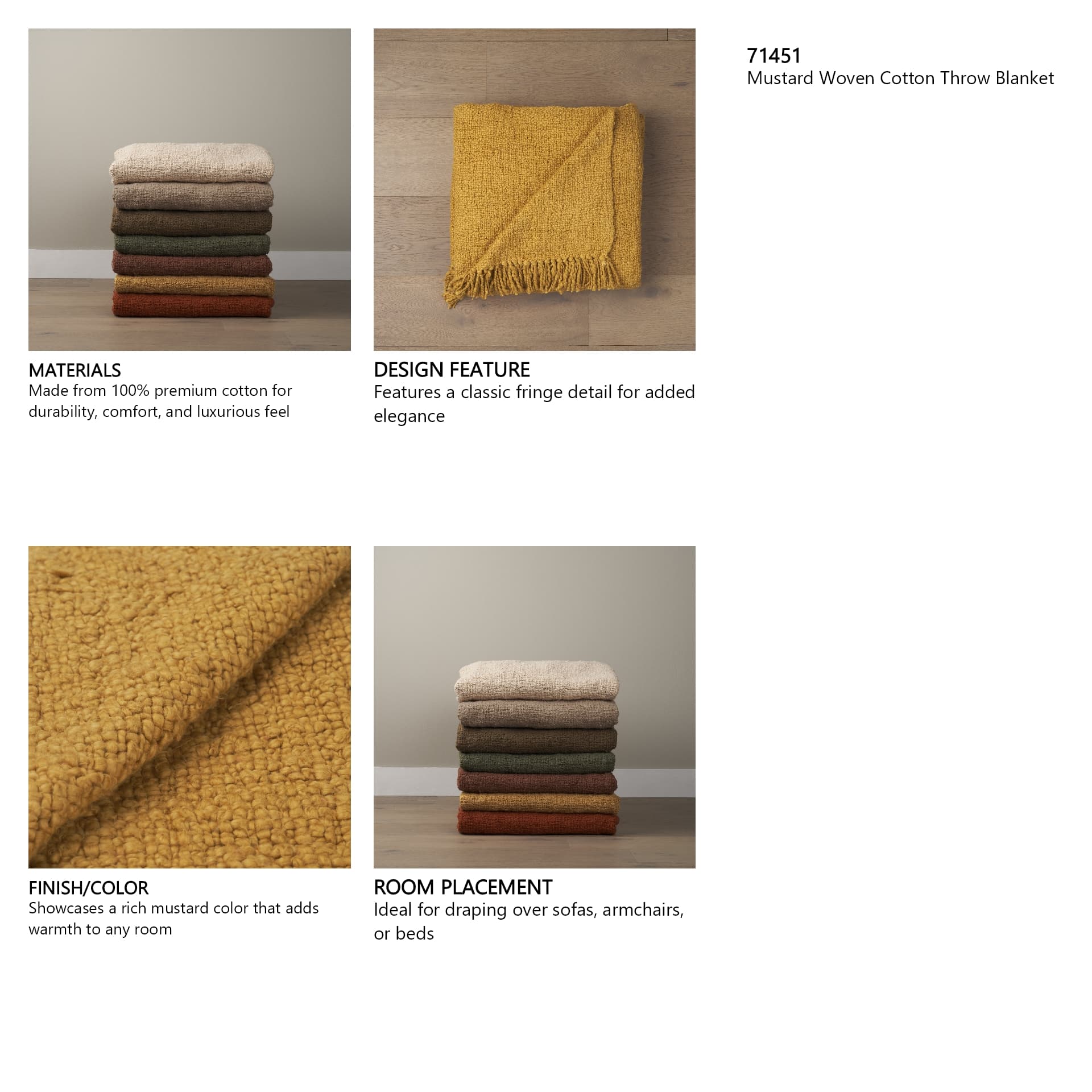 Kambal Mustard Woven Cotton Throw Blanket — product photograph