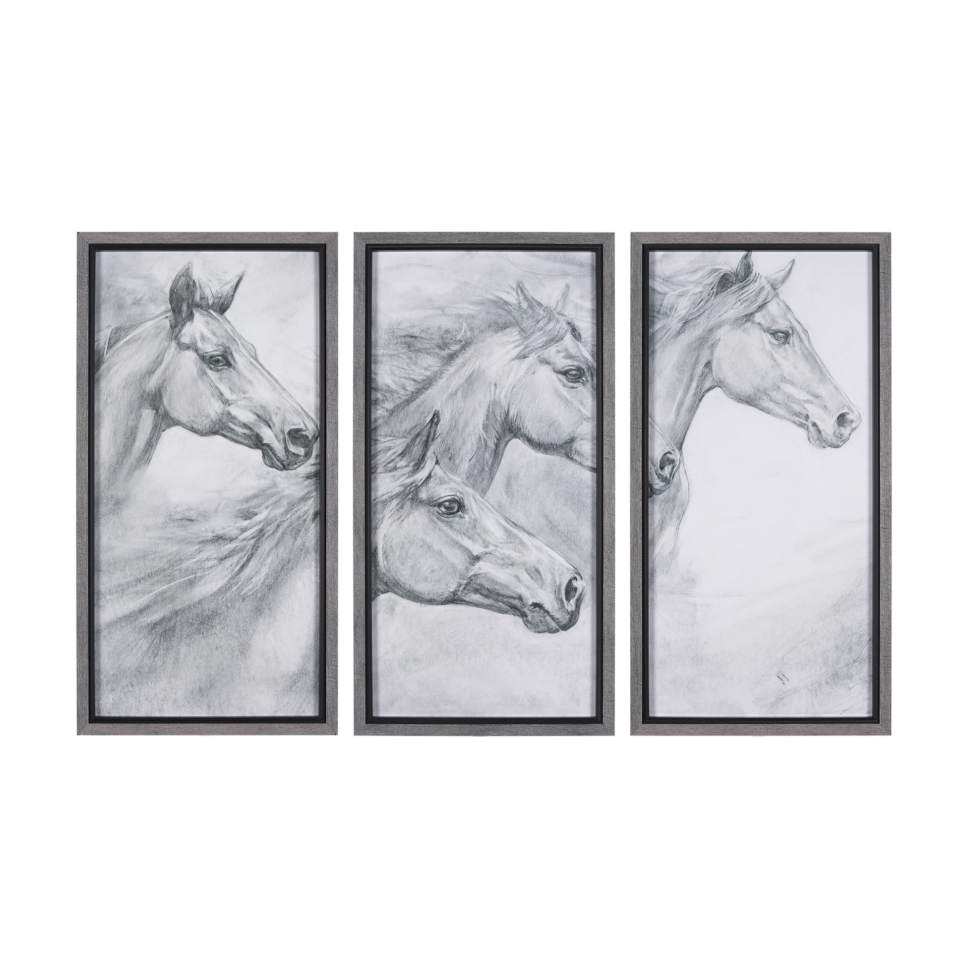 Running Horses (set of 3) by Mercana Studio a Hand Embellished Textured Framed Art Print — product photograph
