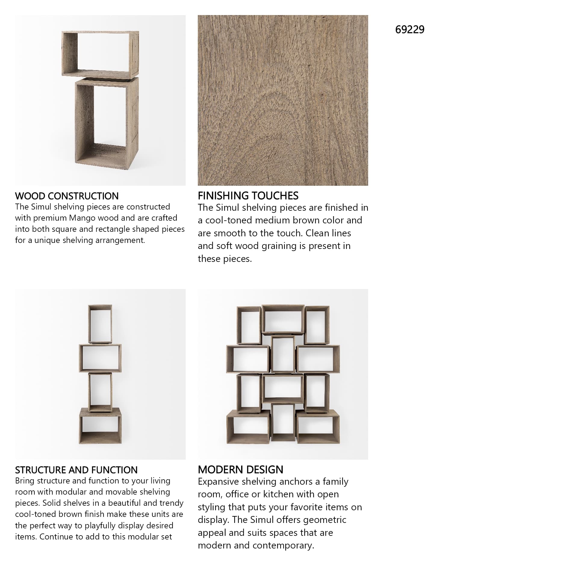 Simul (Set of 2) Light Brown Wood Modular Shelving Unit — in a styled room