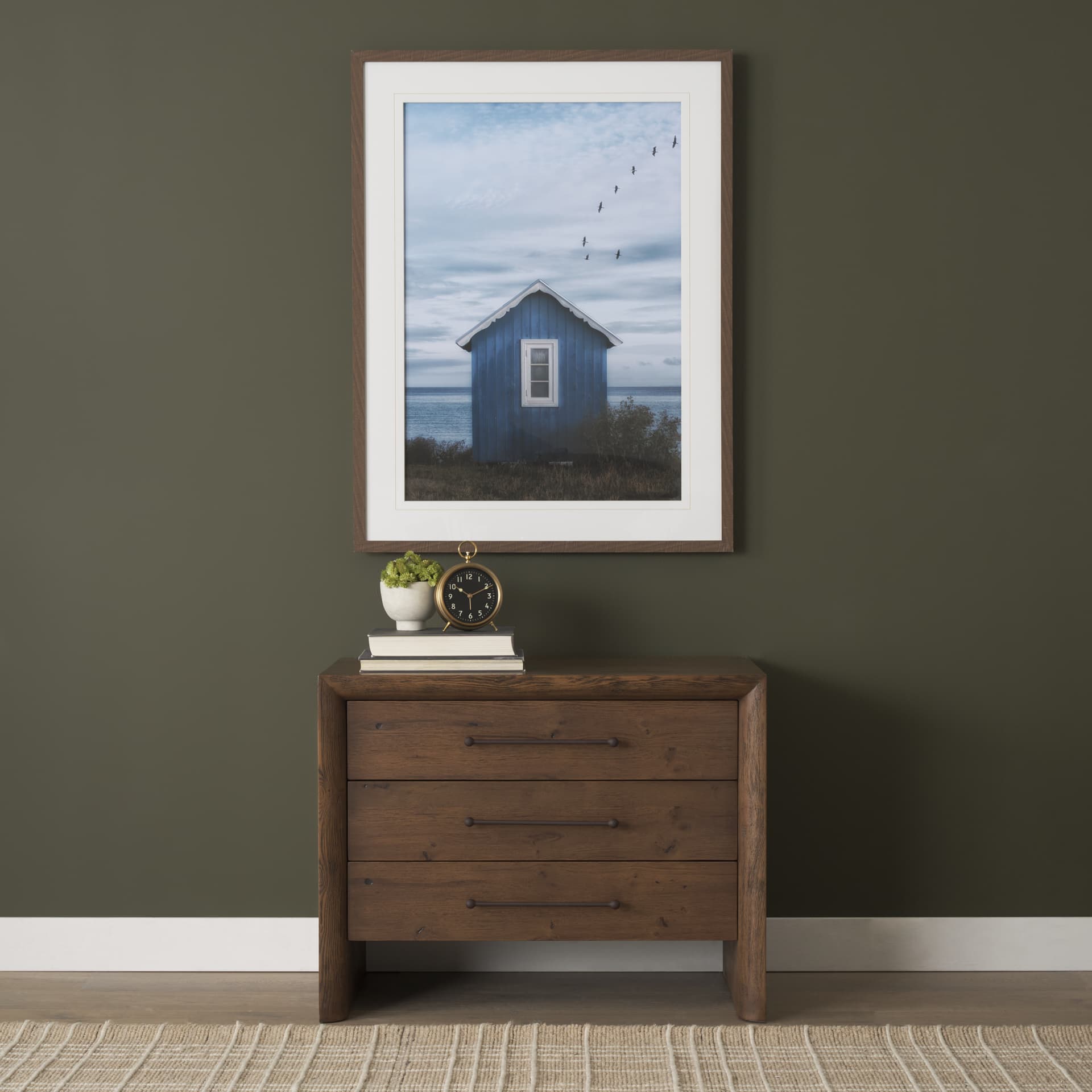 Breezy Blue Escape by Lotte Gronkjaer FramedPhoto Print Matted under Glass — in a styled room