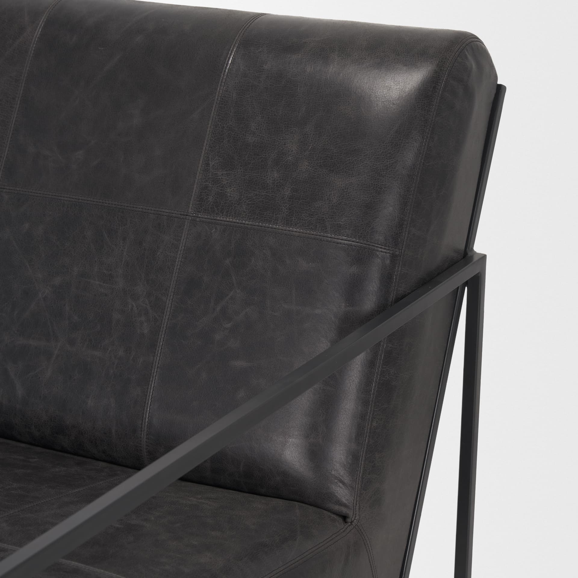 Stratton Gunmetal w/ Genuine Aged Black Leather Upholstered Accent Chair — product photograph