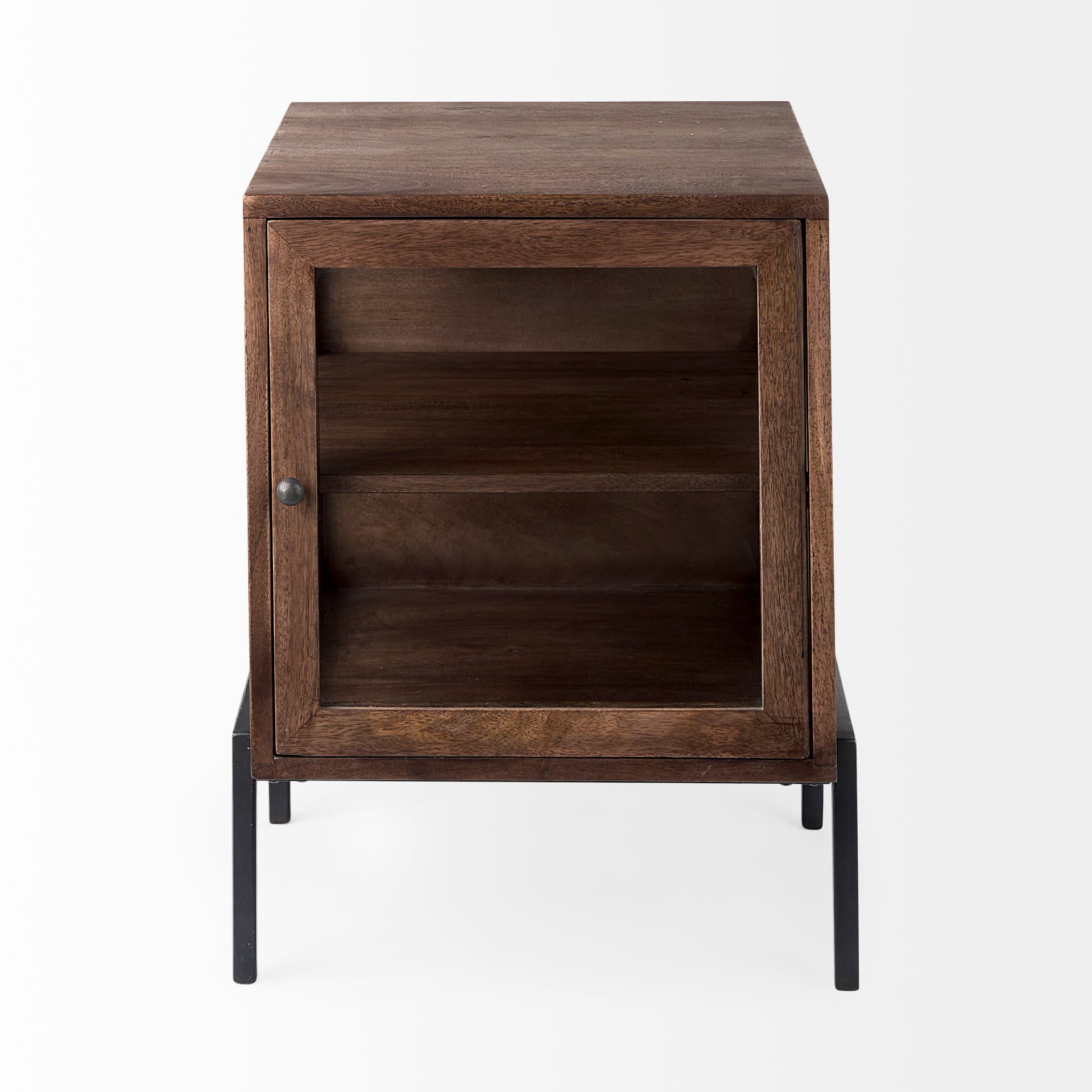 Arelius 20L x 18W x 26H Medium Brown Wood W/ Black Metal Frame End/Side Table — product photograph