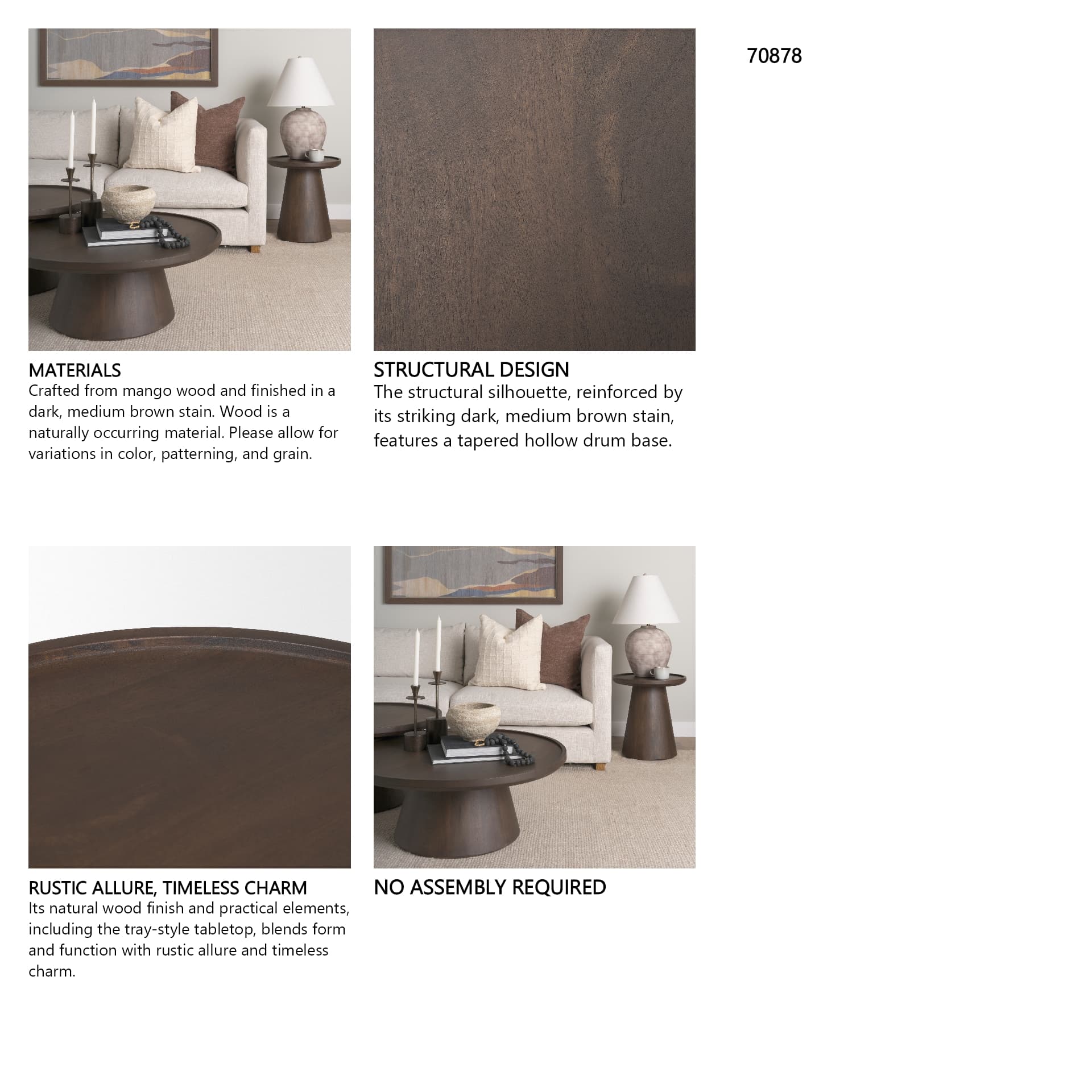 Takoda Dark Brown Wood Tapered Drum Accent Table — in a styled room