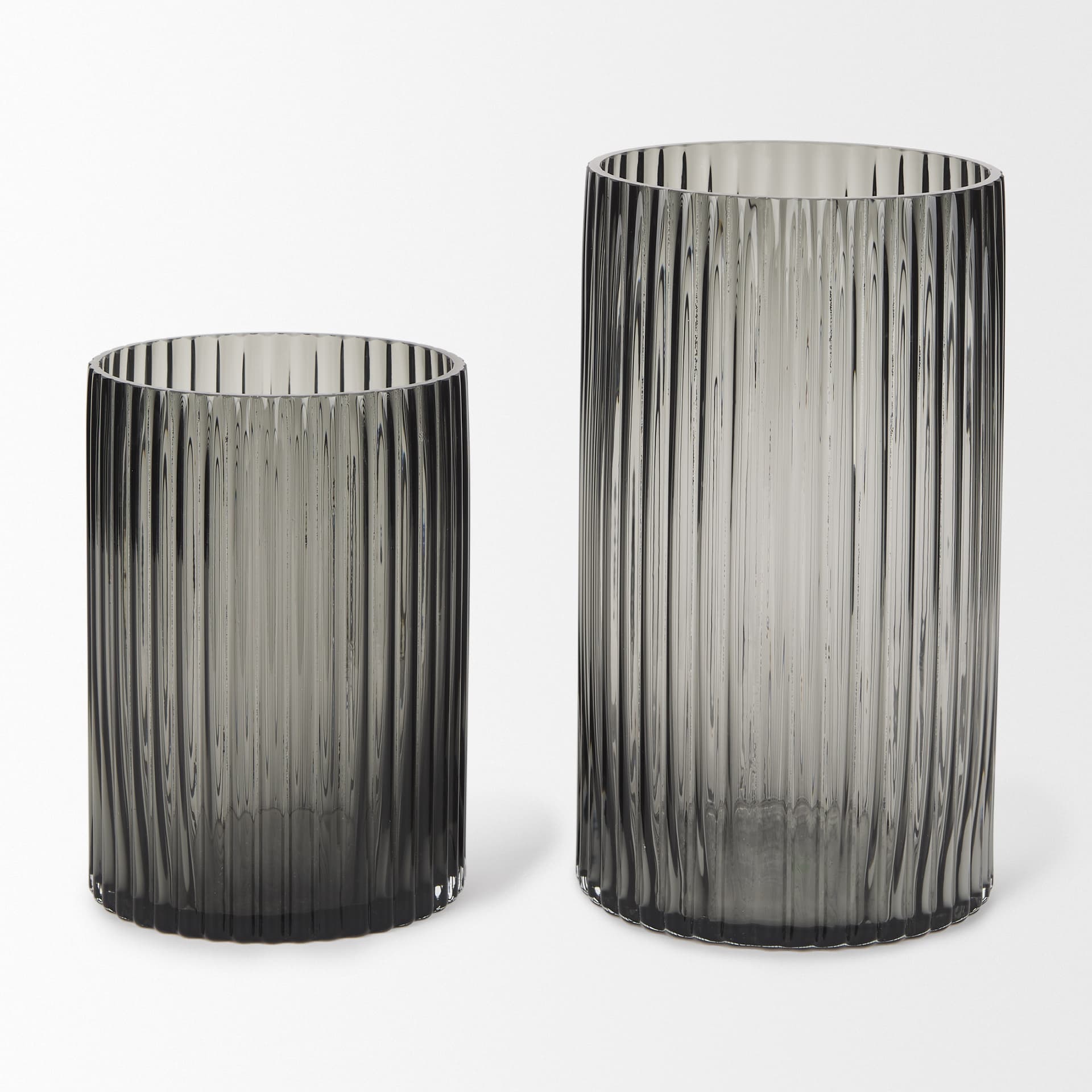 Dawn 11.4" Ribbed Smoke Gray Glass Vase — product photograph